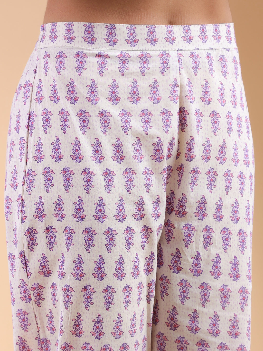 Janasya Light Cotton Floral Angrakha Kurta Set 
