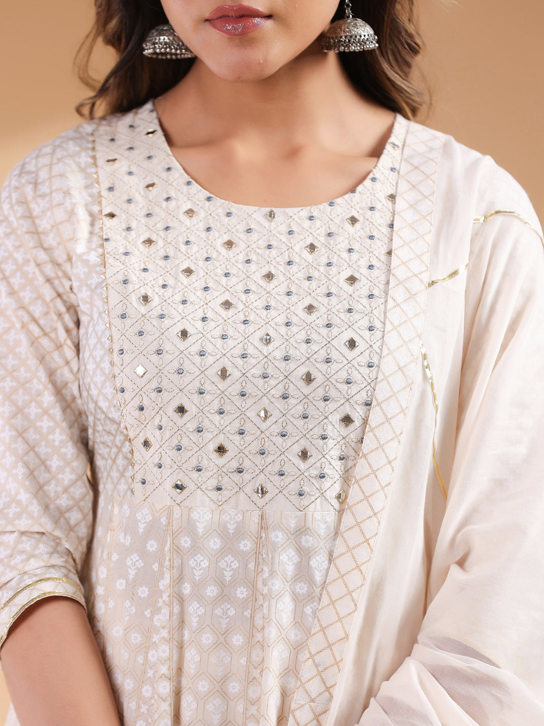 Janasya Light Cotton Ethnic Motifs Anarkali Kurta Set 