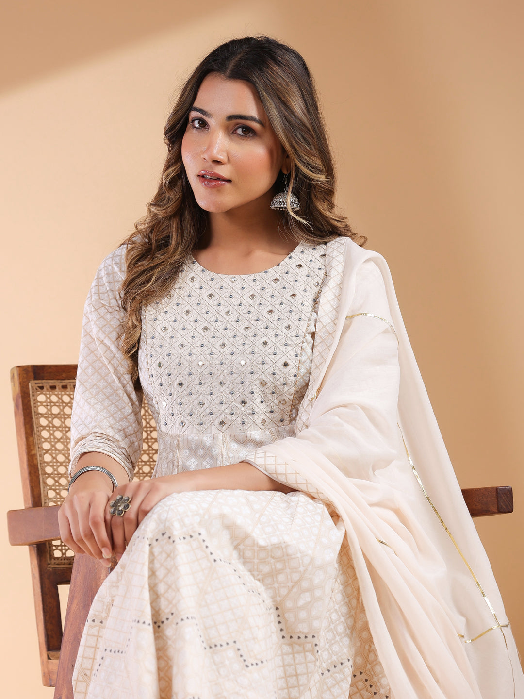 Janasya Light Cotton Ethnic Motifs Anarkali Kurta Set 