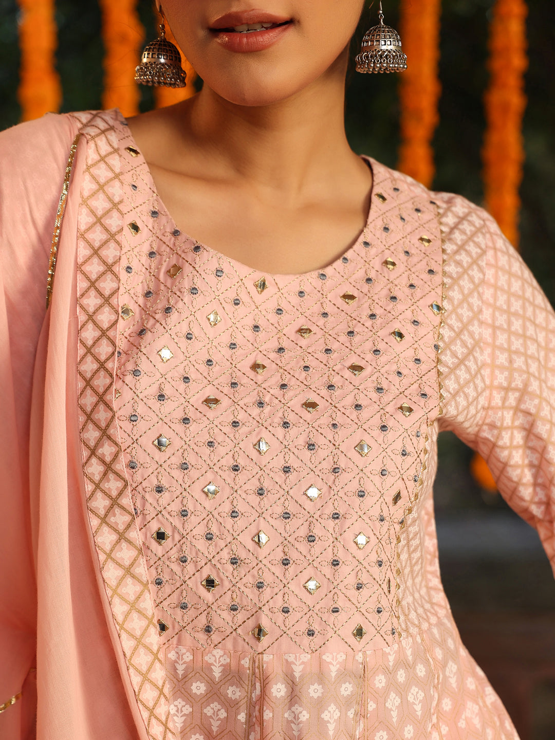 Janasya Light Cotton Ethnic Motifs Anarkali Kurta Set 