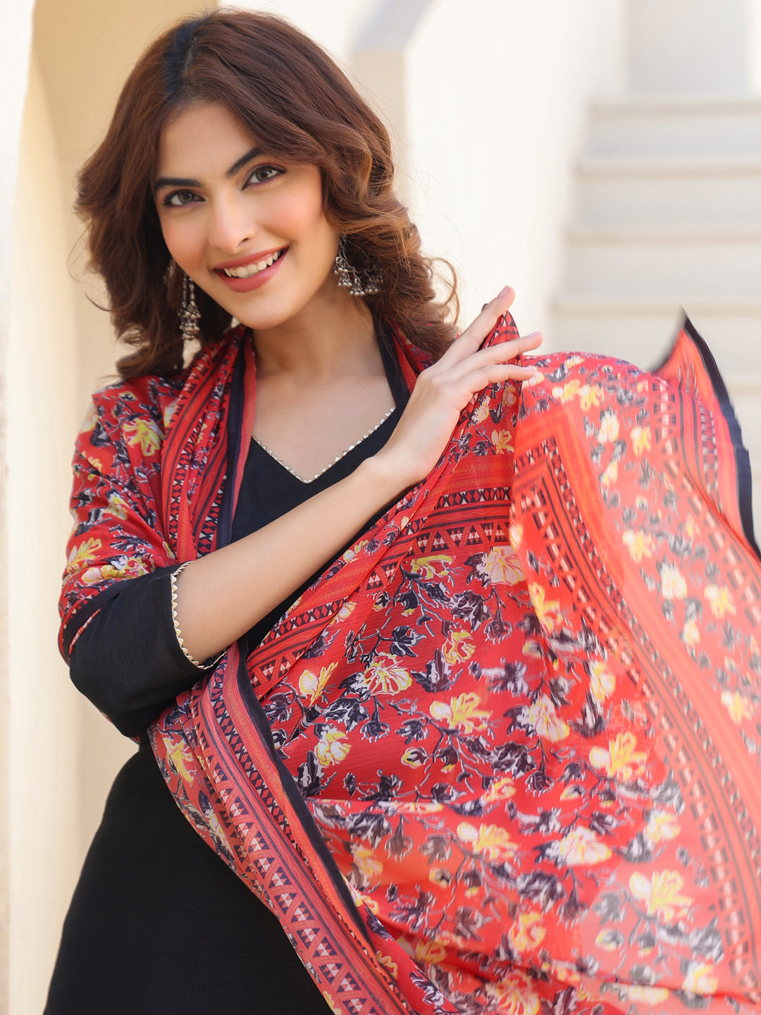 Janasya Dark Silk Blend Solid Straight Kurta Set 