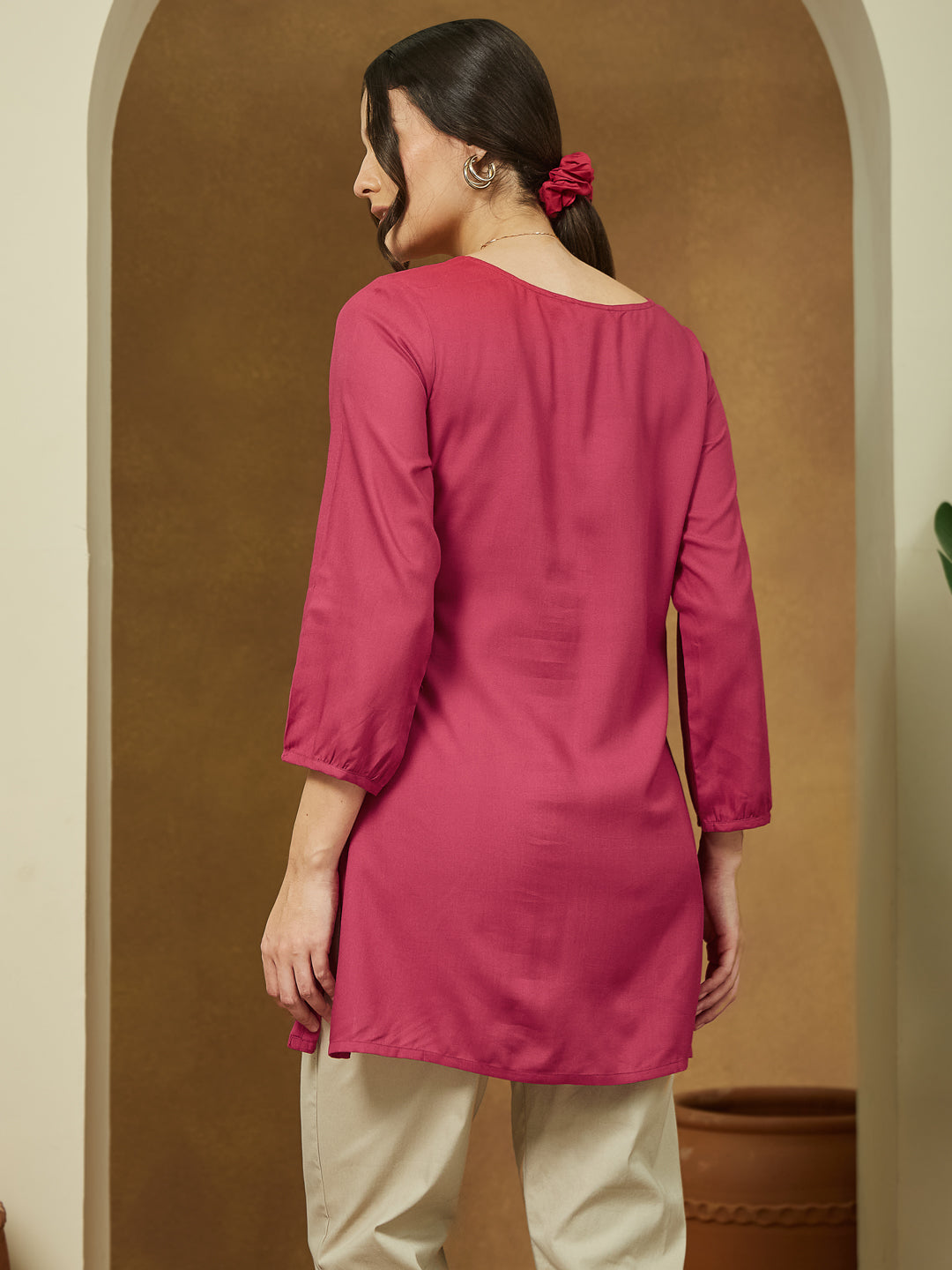 Janasya Dark Rayon Embroidered Straight Tunic 