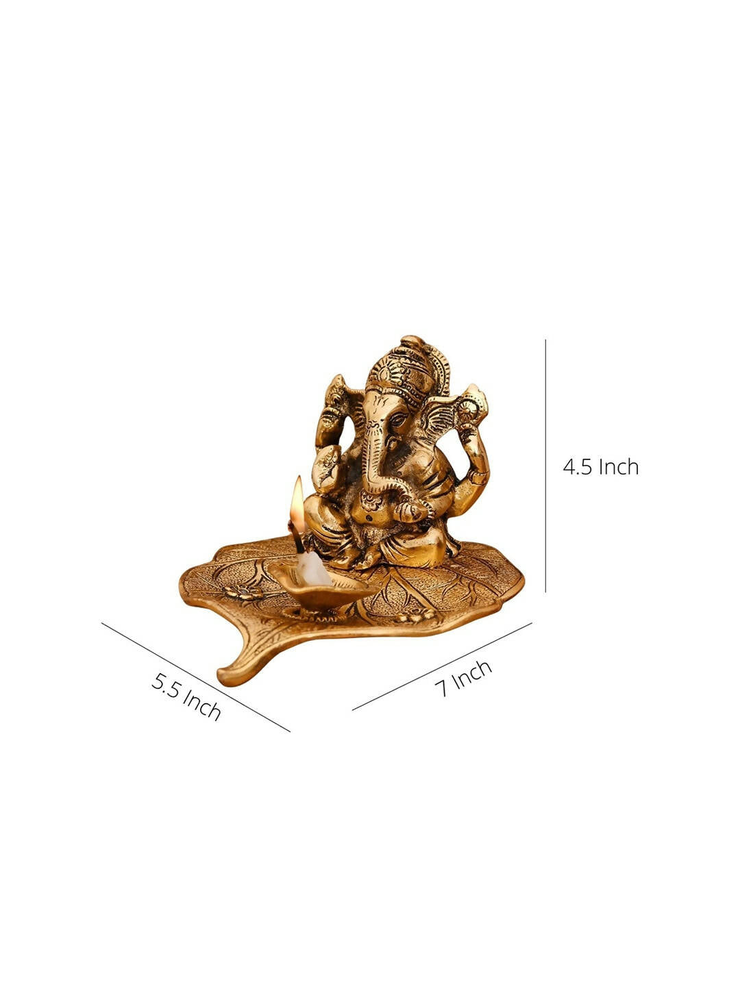 CraftVatika Gold Toned Aluminium Ganesh with Diya Idol 