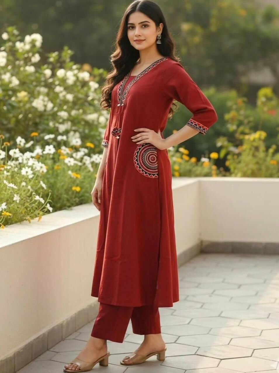 Miravan Womens Brown Straight Kurta Set
