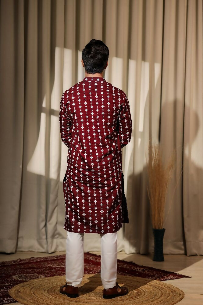 Maroon Viscose Designer Embroidery Work Kurta Set - Mahotsav