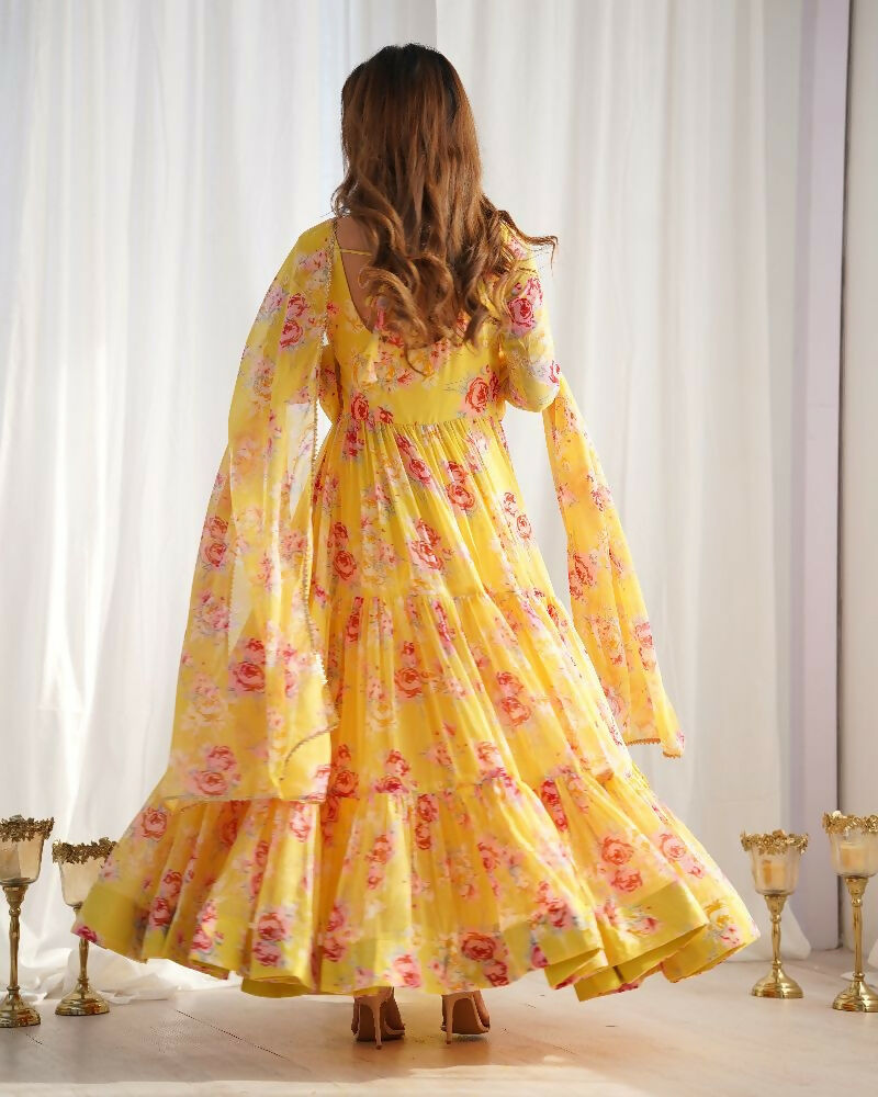Joban Fashion Yellow Kurta Set Georgette Sequence Embroidery Work 