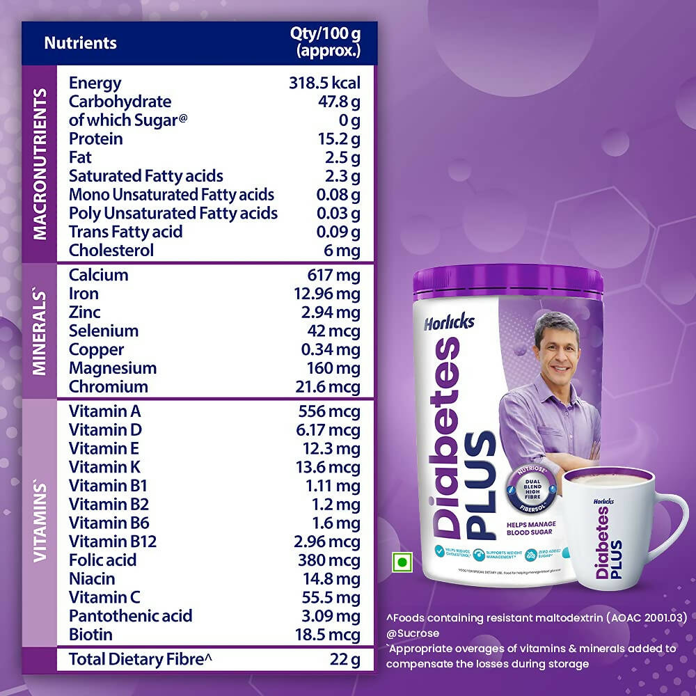 Horlicks Diabetes Plus - Sugar Free Protein Powder, Diabetic Nutrition Drink 