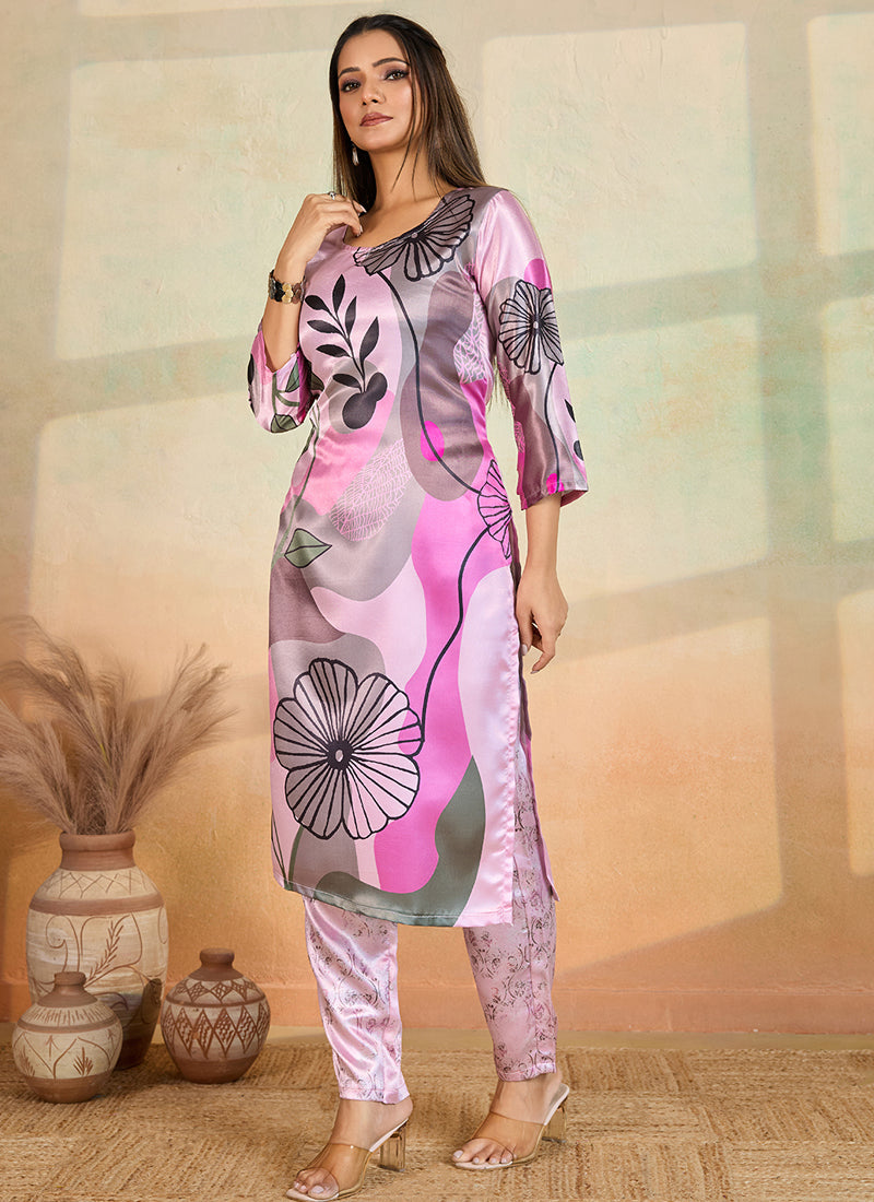 Prazu Fashion Baby Pink Printed Cotton Reyon Kurta Pant Set