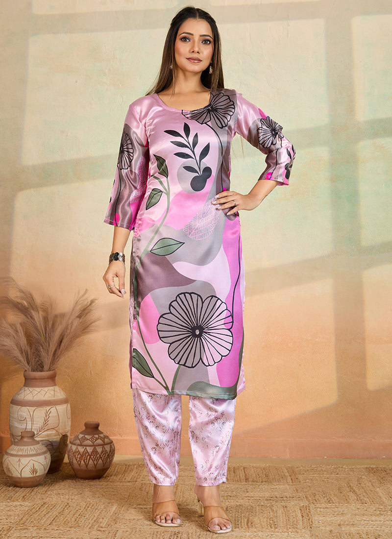 Prazu Fashion Baby Pink Printed Cotton Reyon Kurta Pant Set