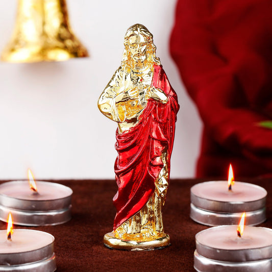 Estele Gold-Polished Almighty Jesus Christ Idol with Pink Color Stone Type:Enamel showpiece for Gifting/Home Decoration