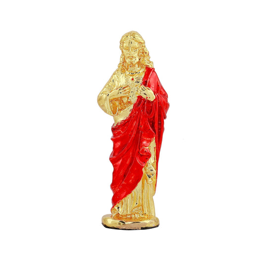Estele Gold-Polished Almighty Jesus Christ Idol with Pink Color Stone Type:Enamel showpiece for Gifting/Home Decoration