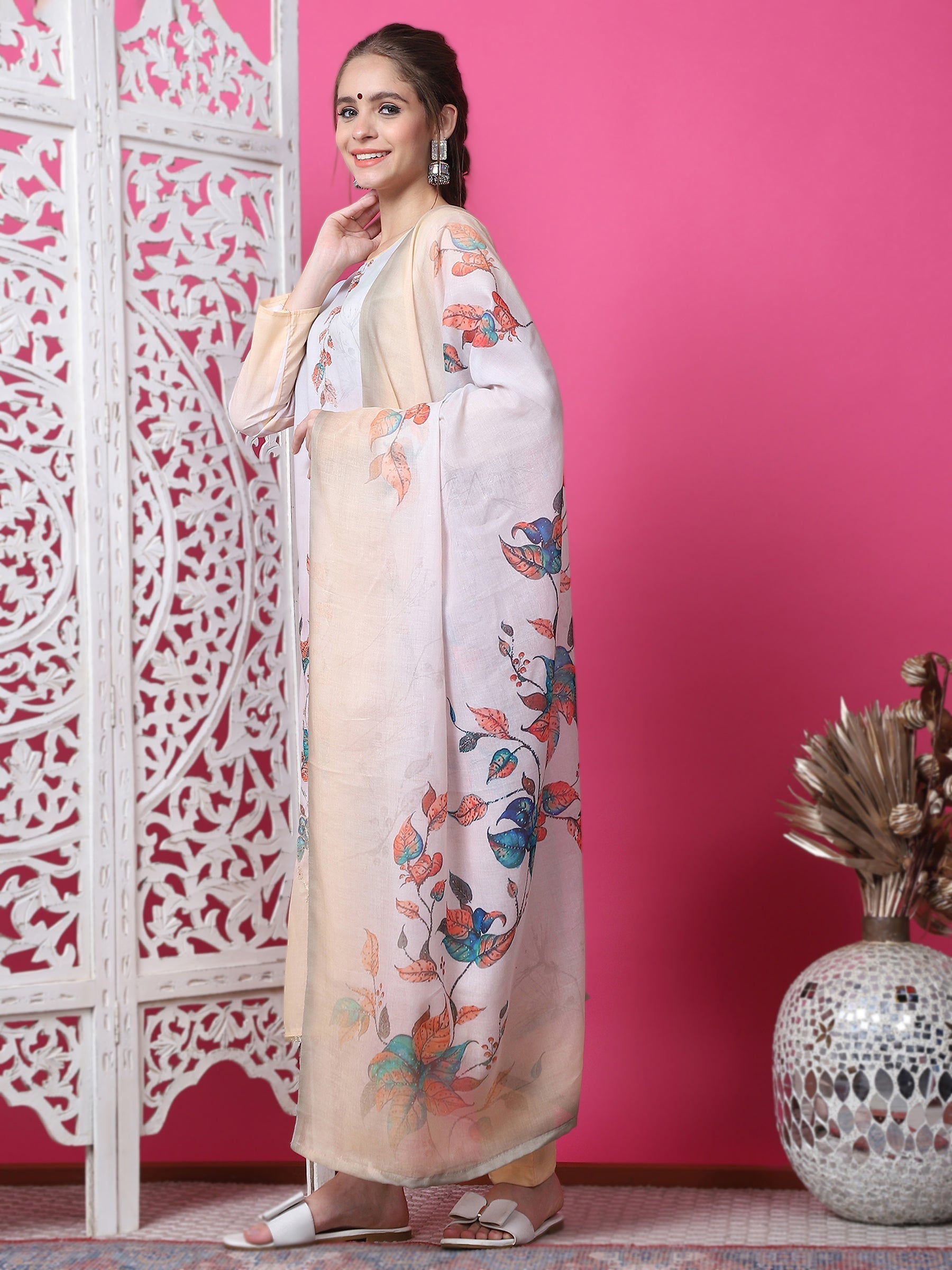 Jyoti Fashion Women's Multicolor Cotton Geometric Digital Print with Jari & Crystal Kurta with Trouser & Dupatta | Swadesiicart