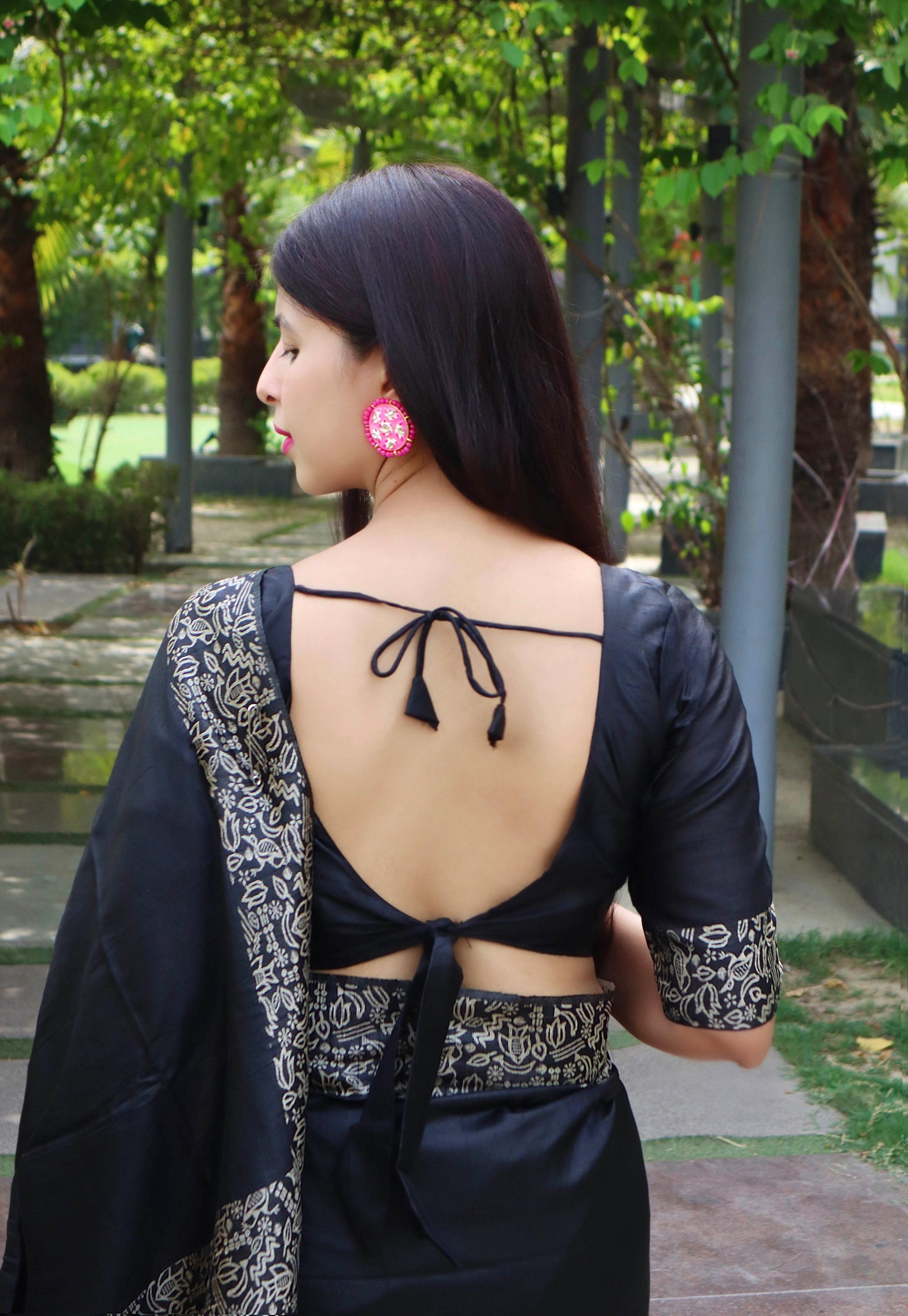 Jyoti Fashion Women's Black Handloom Raw Silk Printed Border Traditional Saree with Blouse | Swadesiicart
