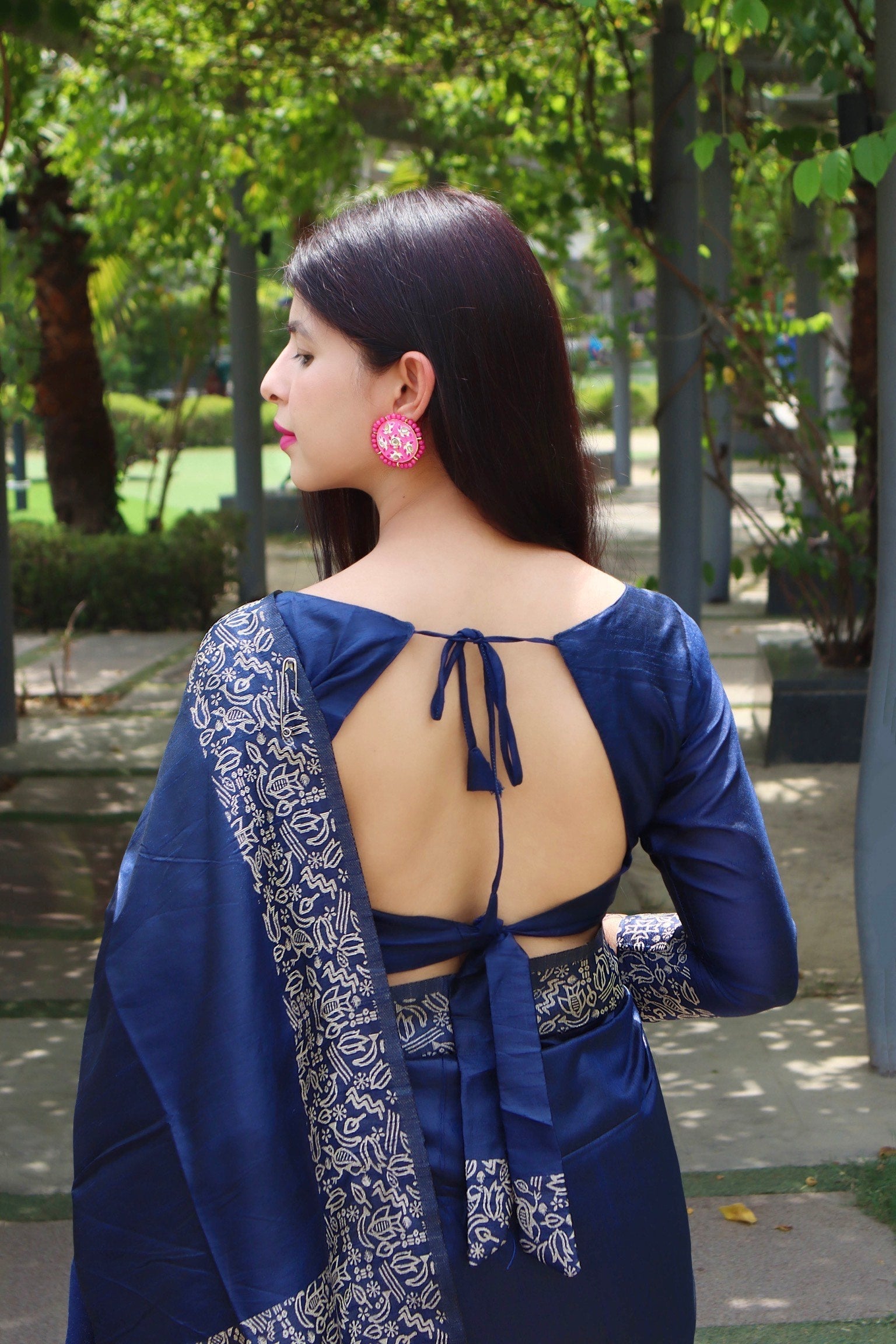 Jyoti Fashion Women's Blue Handloom Raw Silk Printed Border Traditional Saree with Blouse | Swadesiicart