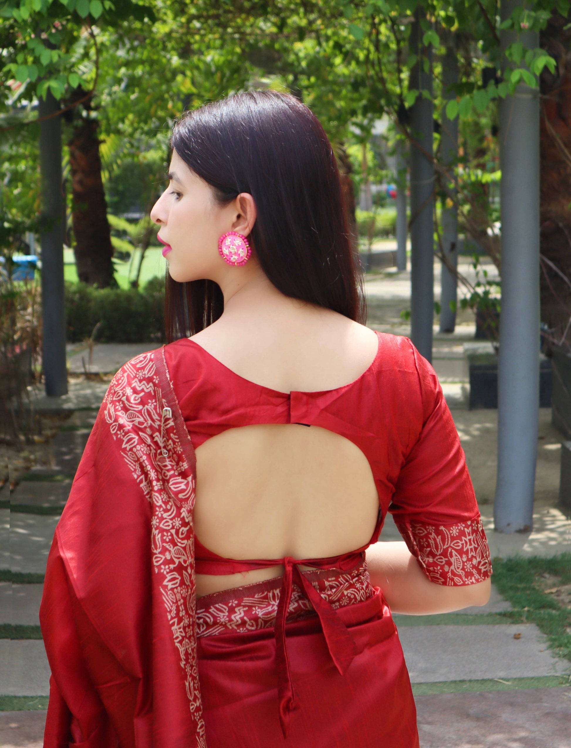 Jyoti Fashion Women's Red Handloom Raw Silk Printed Border Traditional Saree with Blouse | Swadesiicart