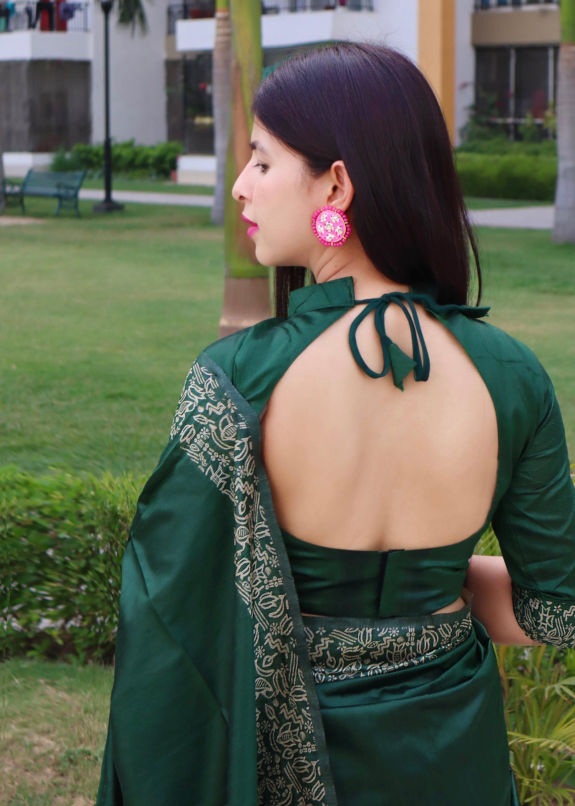 Jyoti Fashion Women's Green Handloom Raw Silk Printed Border Traditional Saree with Blouse | Swadesiicart