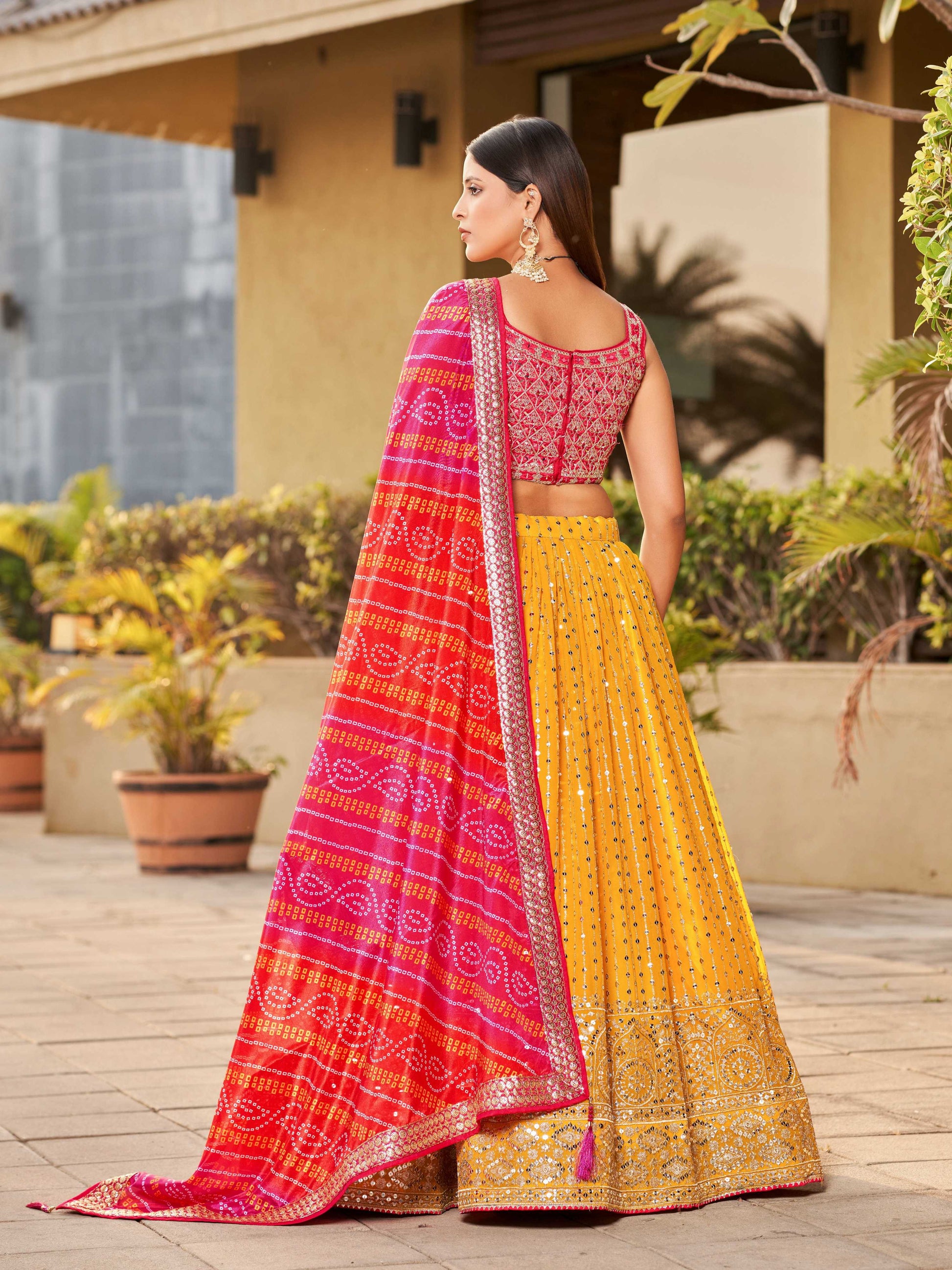 Jyoti Fashion Women's Yellow Georgette Zari & Heavy Sequin Embroidery Lehenga Choli & Dupatta