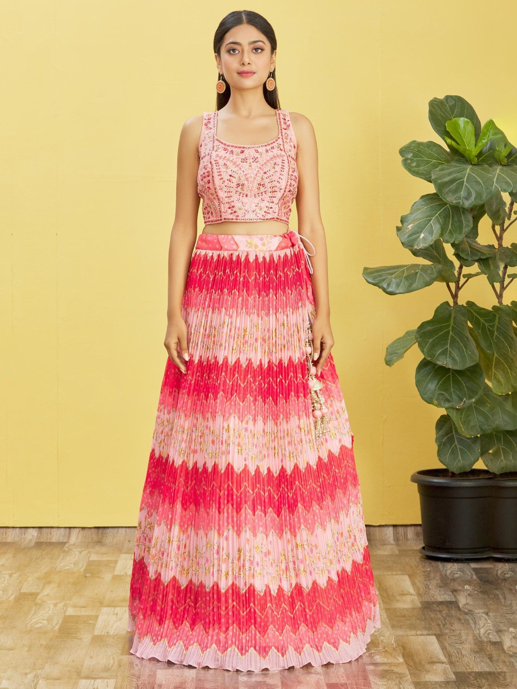 Jyoti Fashion Women's Pink Chinon Real Mirror with Sequins Thread Embroidered Lehenga Choli & Dupatta | Swadesiicart