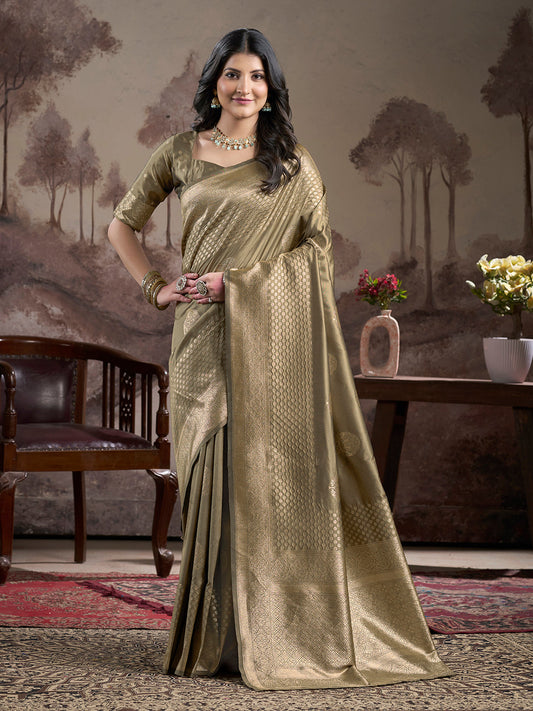 Jyoti Fashion Women's Beige Soft Lichi Silk Jacquard Traditional Saree with Blouse | Swadesiicart