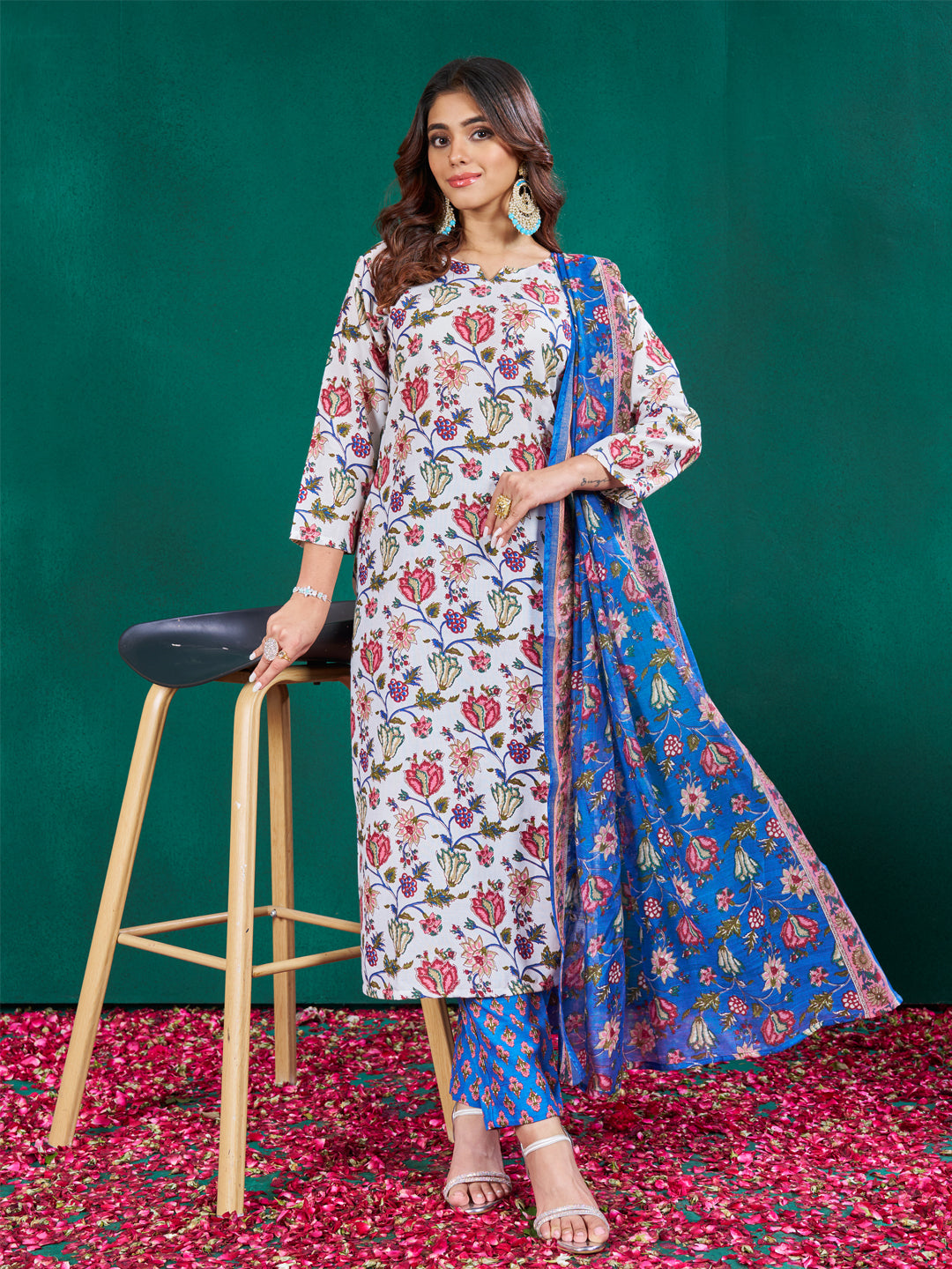 Jyoti Fashion Women's Multicolor Cotton Blend Printed Designer Kurta Set with Dupatta | Grab2Buy