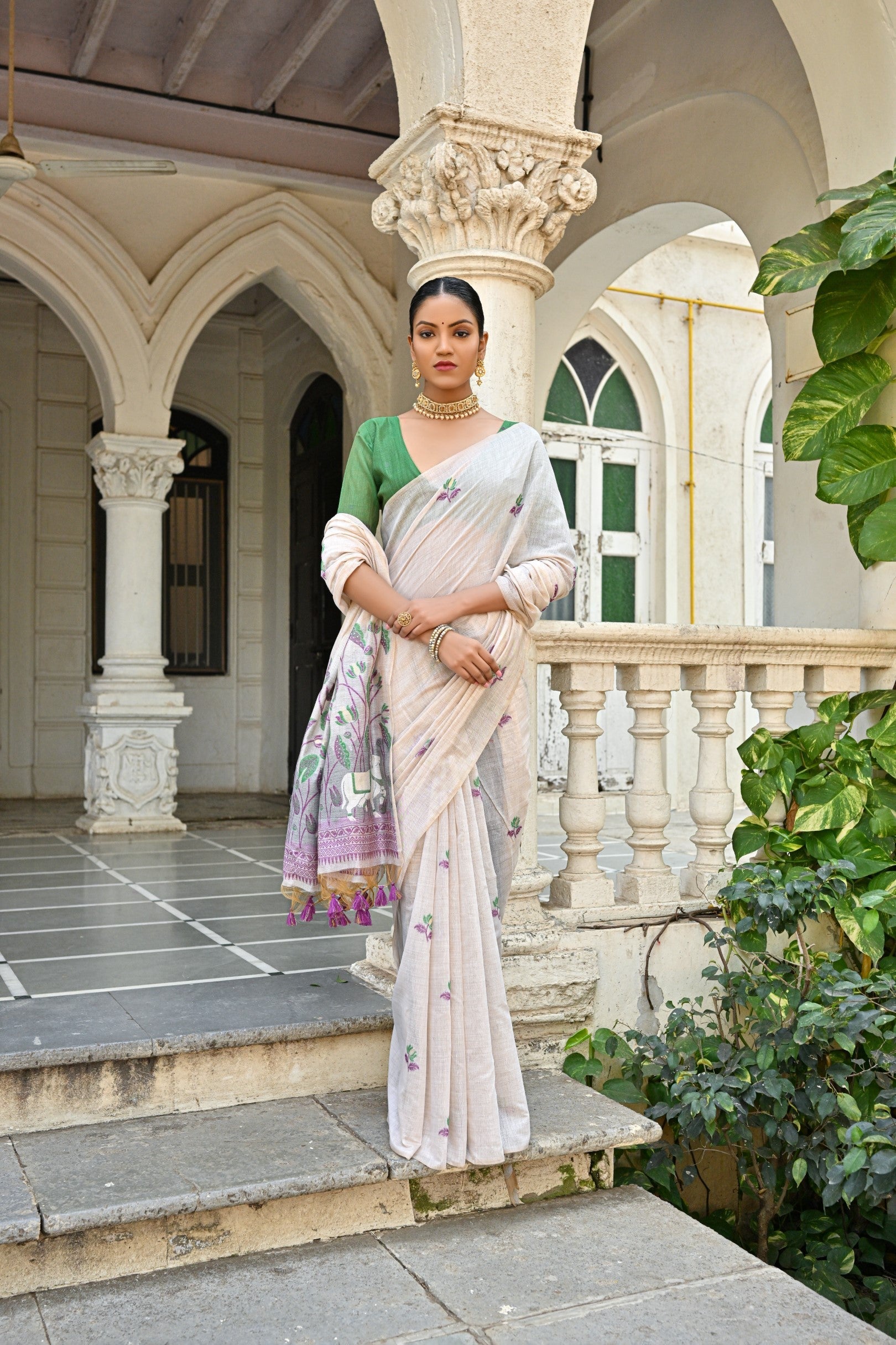 Jyoti Fashion Women's Wine Soft Muga Cotton Floral Weaving Traditional Saree with Blouse | Swadesiicart