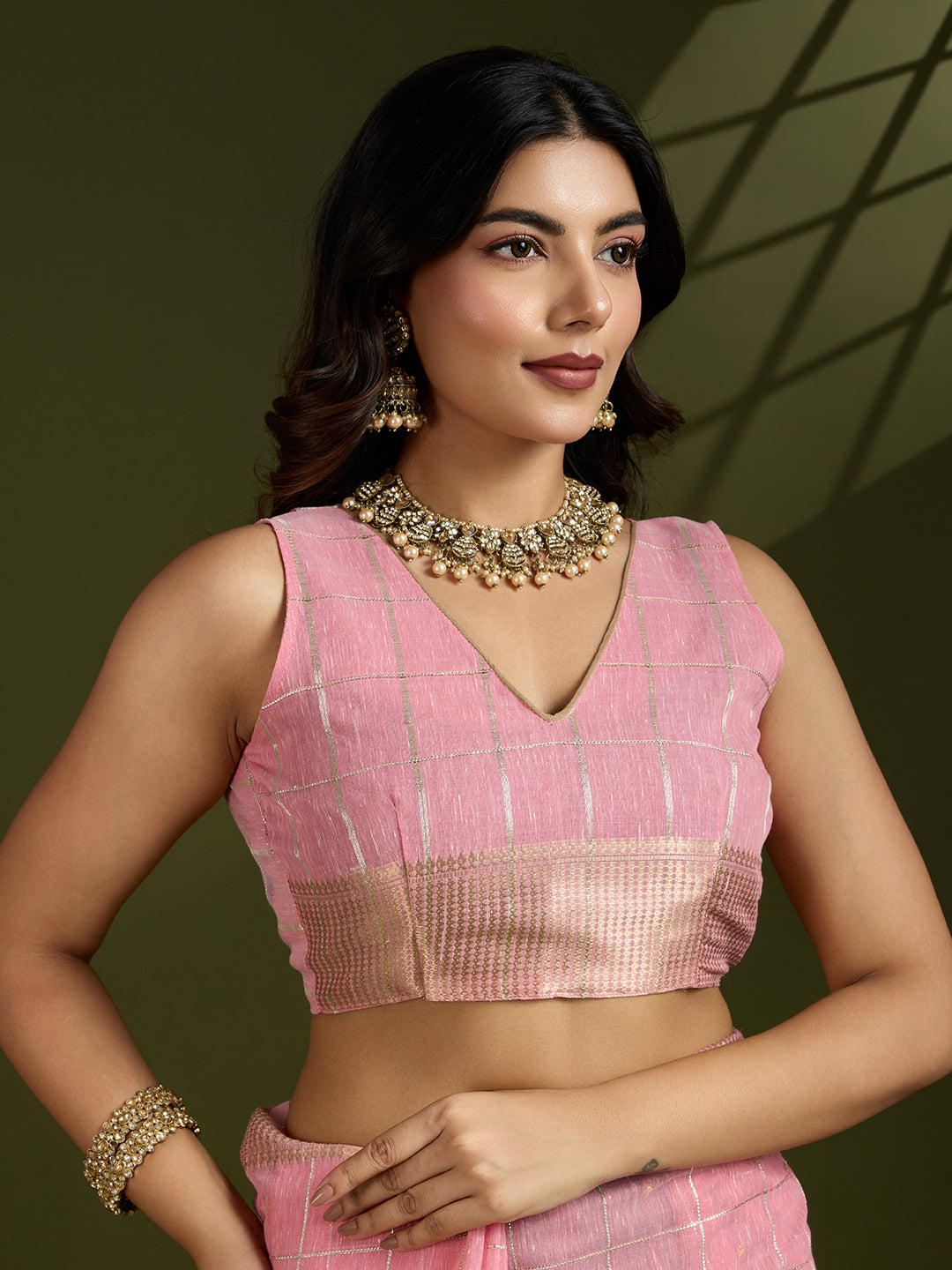 Jyoti Fashion Women's Pink Tissue Linen Silk Zari Woven Designer Saree with Blouse | Swadesiicart