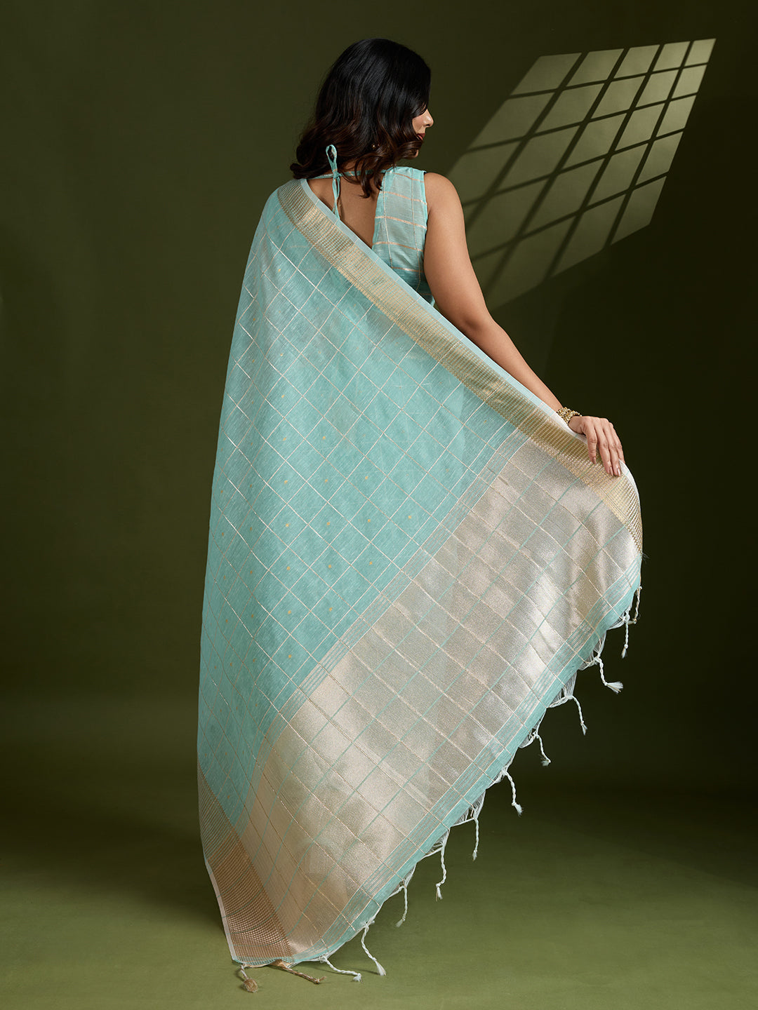 Jyoti Fashion Women's Sky Blue Tissue Linen Silk Zari Woven Designer Saree with Blouse | Swadesiicart