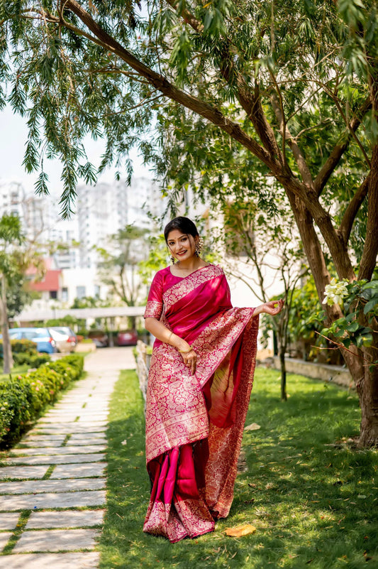 Jyoti Fashion Women's Pink Handloom Raw Silk Weaving Designer Saree with Blouse | Swadesiicart