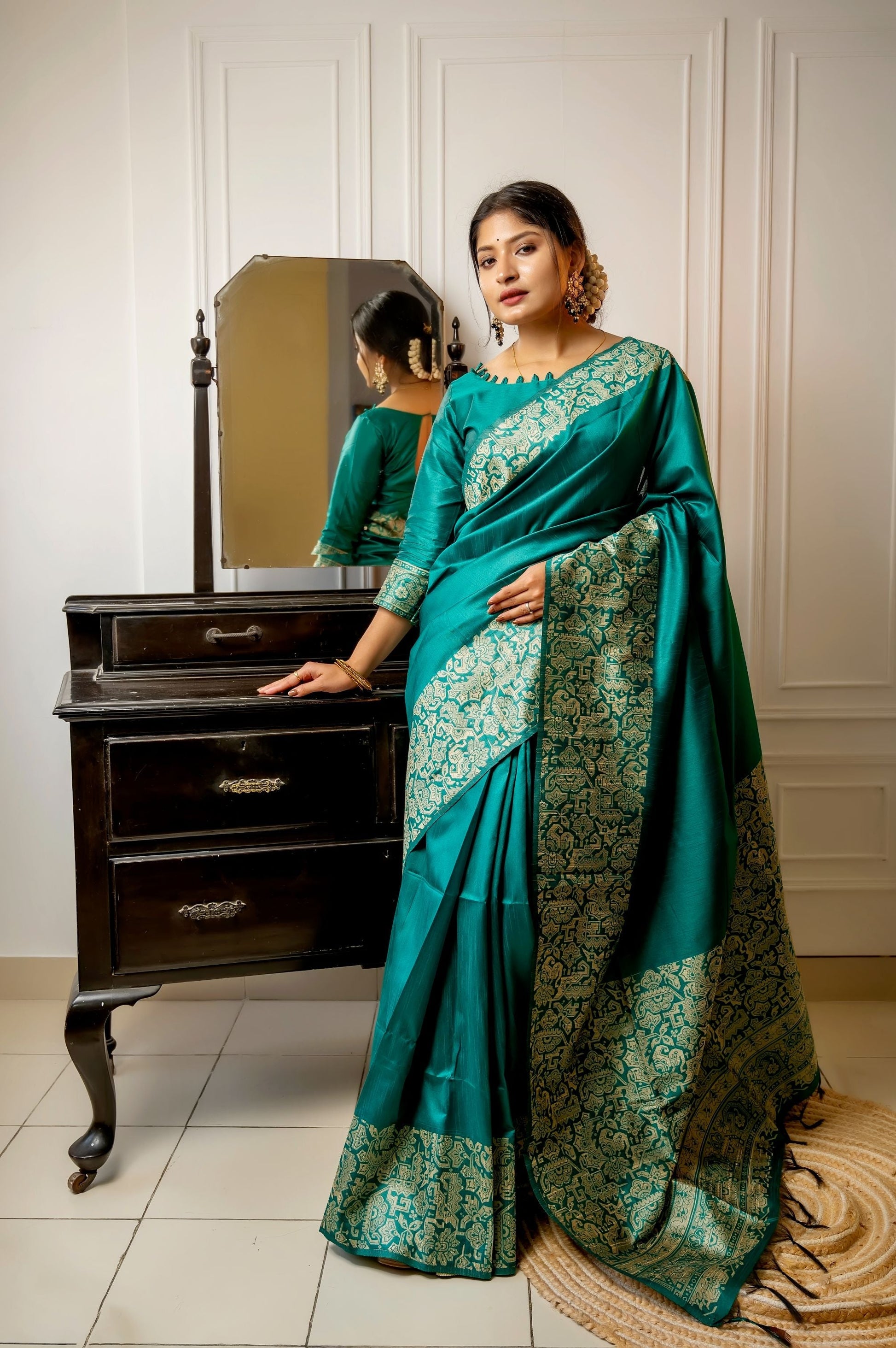 Jyoti Fashion Women's Rama Handloom Raw Silk Weaving Designer Saree with Blouse | Swadesiicart