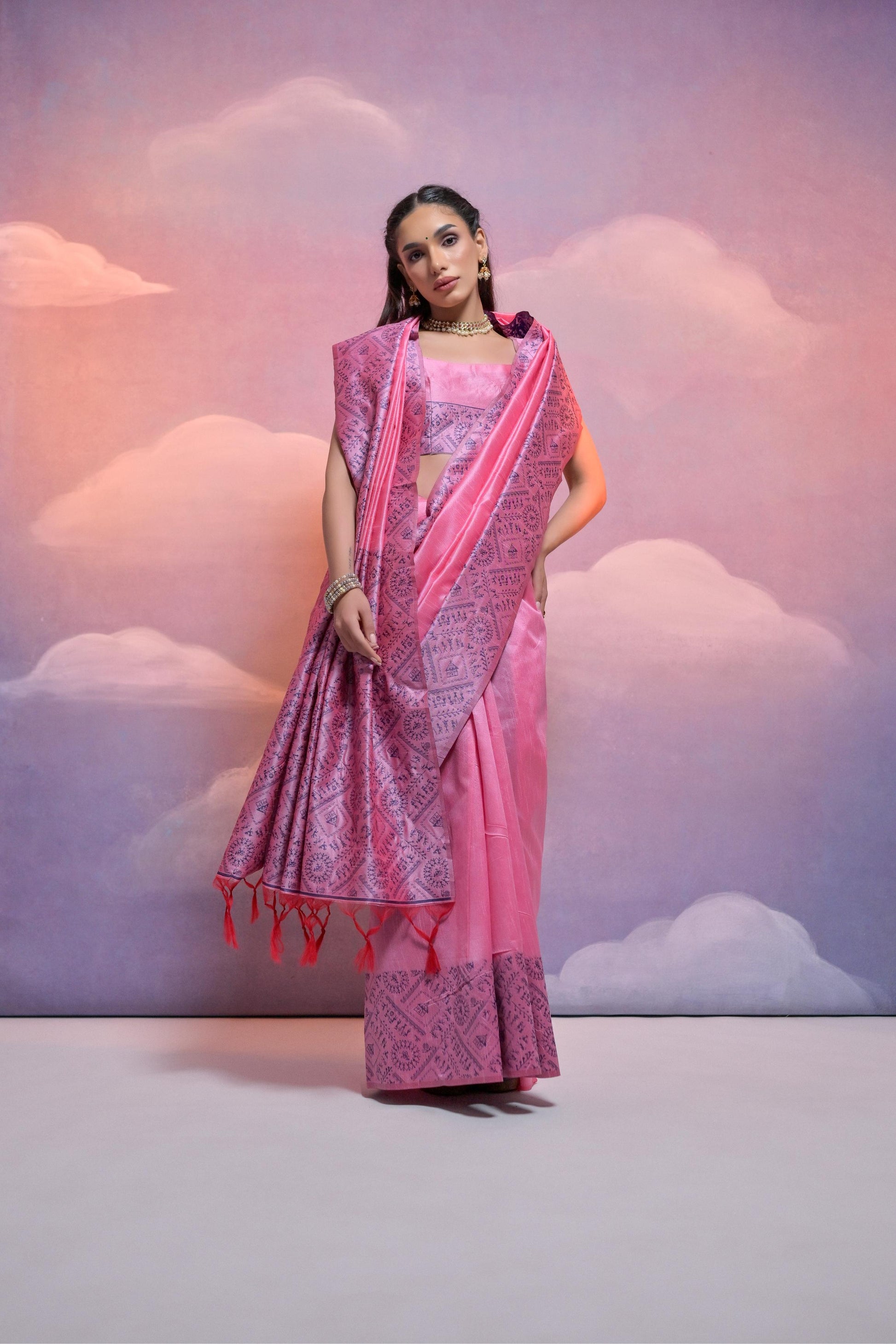 Jyoti Fashion Women's Pink Handloom Raw Silk Weaving Designer Saree with Blouse | Swadesiicart