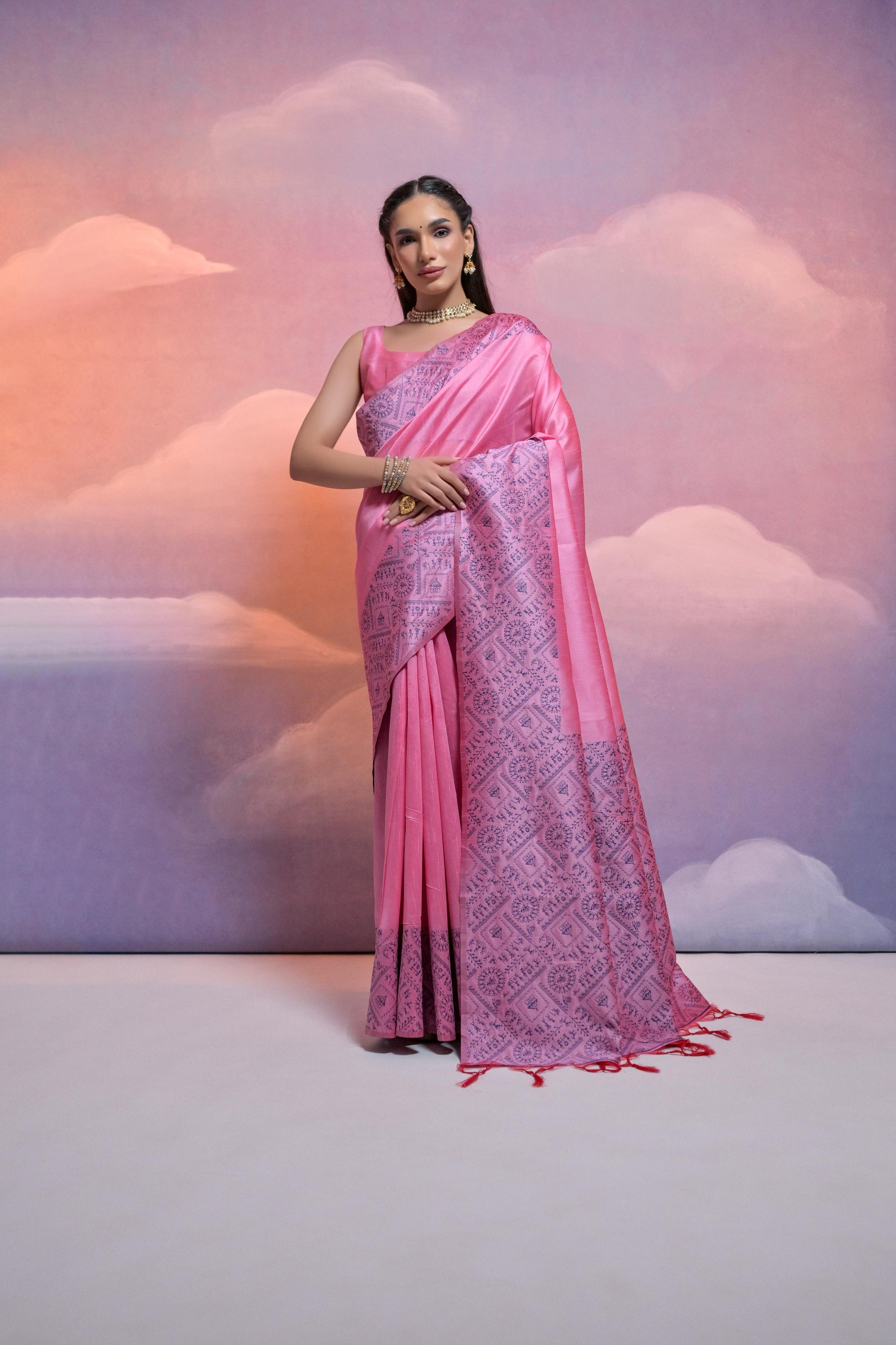 Jyoti Fashion Women's Pink Handloom Raw Silk Weaving Designer Saree with Blouse | Swadesiicart