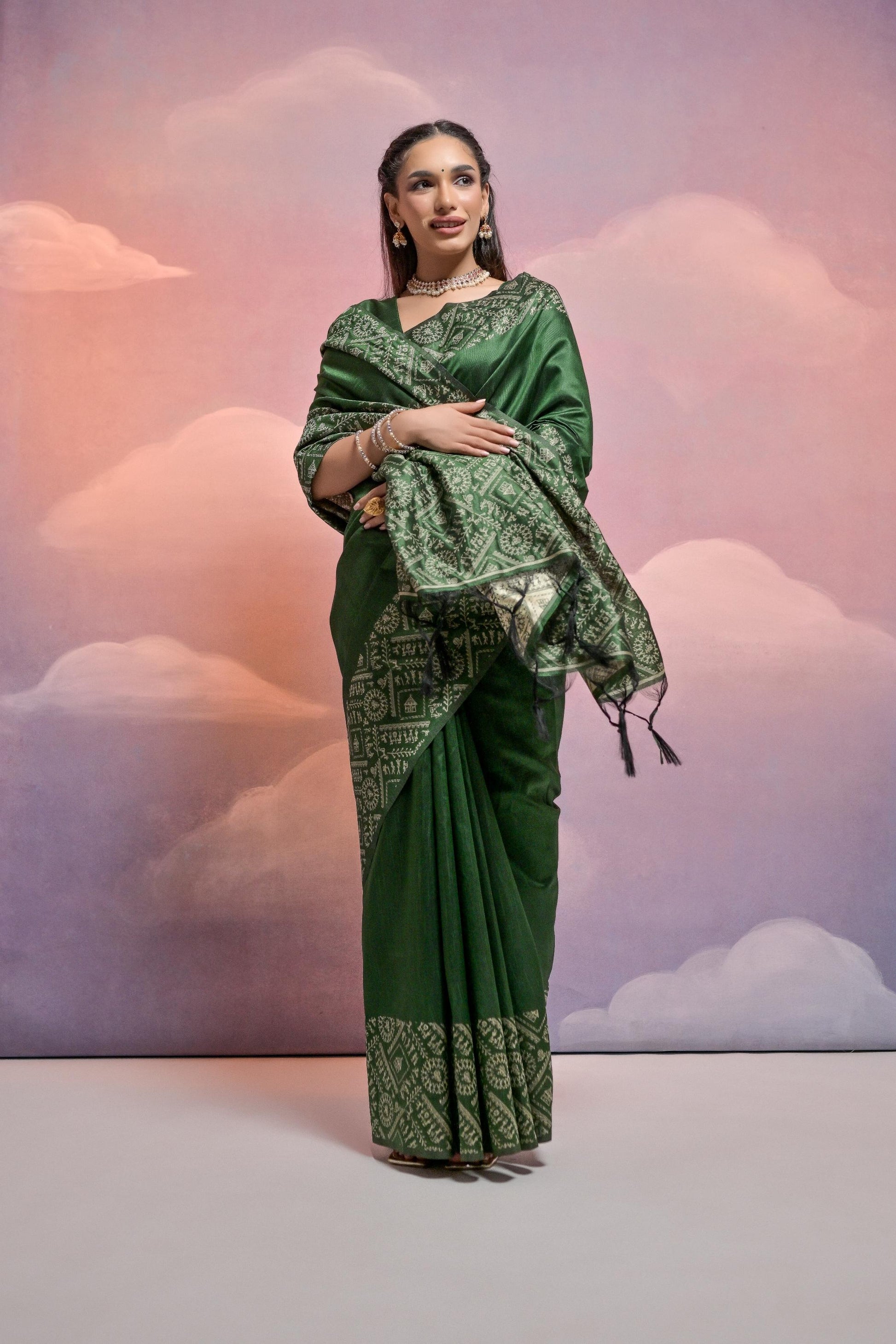 Jyoti Fashion Women's Bottle Green Handloom Raw Silk Weaving Designer Saree with Blouse | Swadesiicart