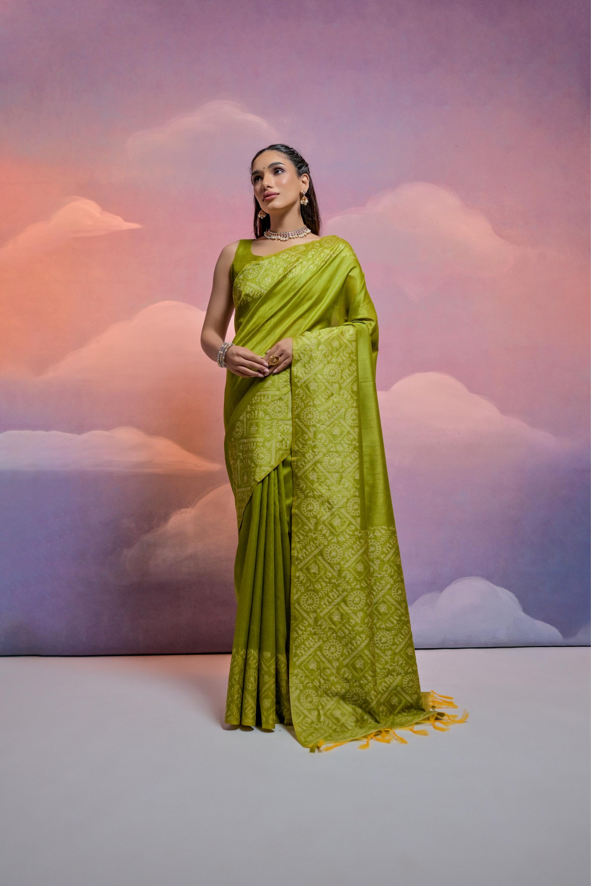 Jyoti Fashion Women's Mehendi Handloom Raw Silk Weaving Designer Saree with Blouse | Swadesiicart