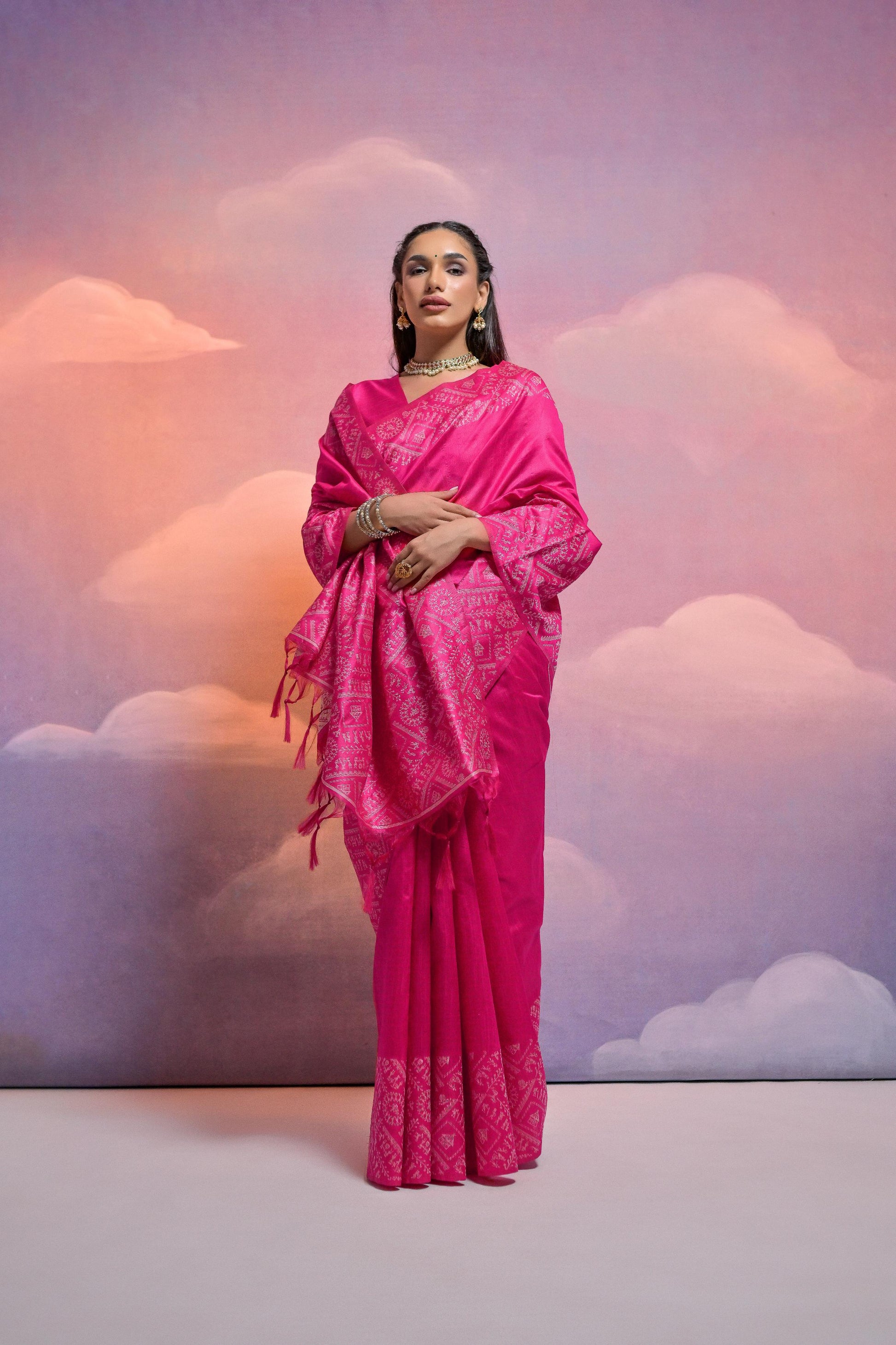 Jyoti Fashion Women's Rani Pink Handloom Raw Silk Weaving Designer Saree with Blouse | Swadesiicart