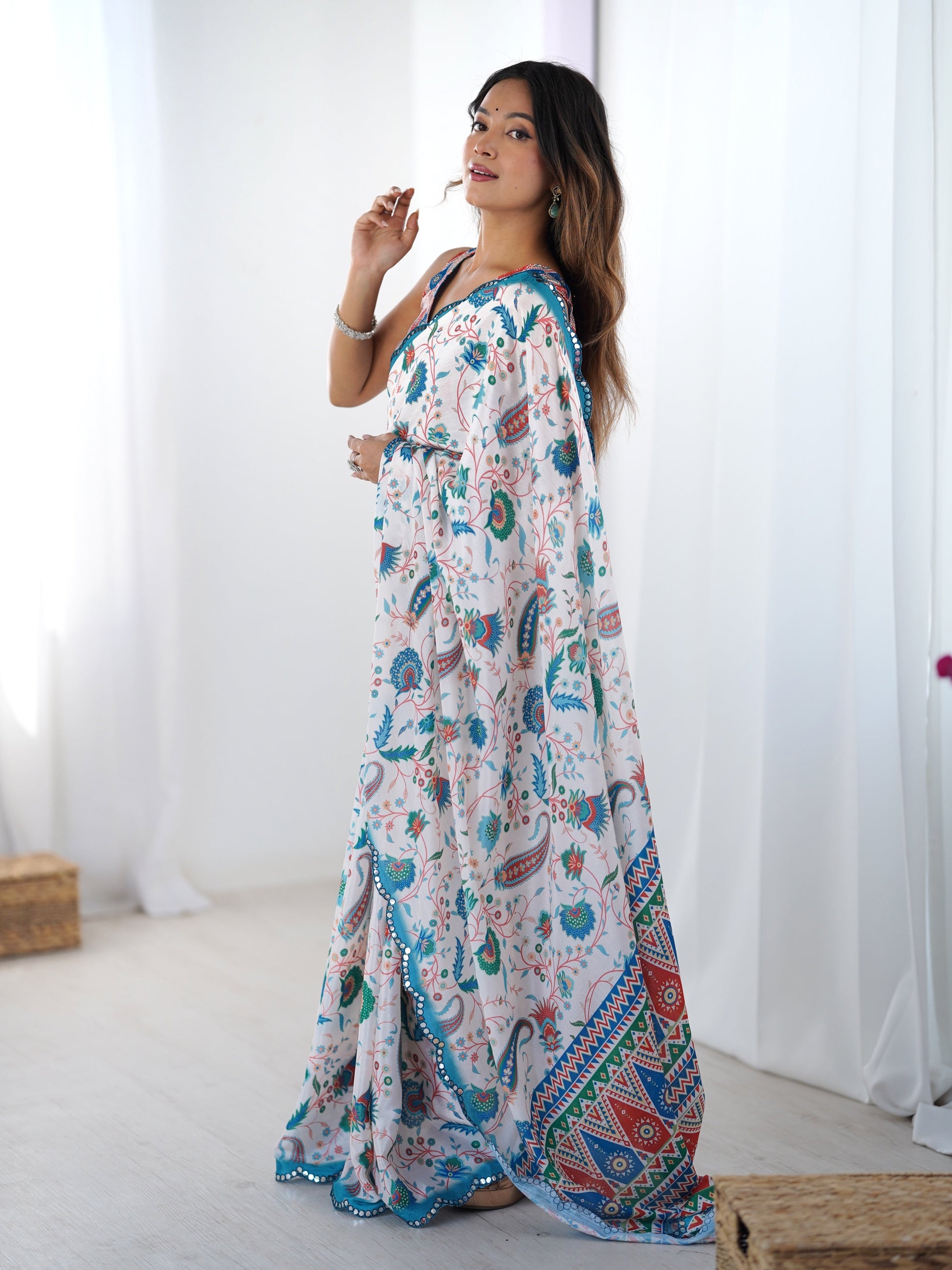 Jyoti Fashion Women's Multicolor Chinon Digital Printed Designer Grab2Buy with Blouse 