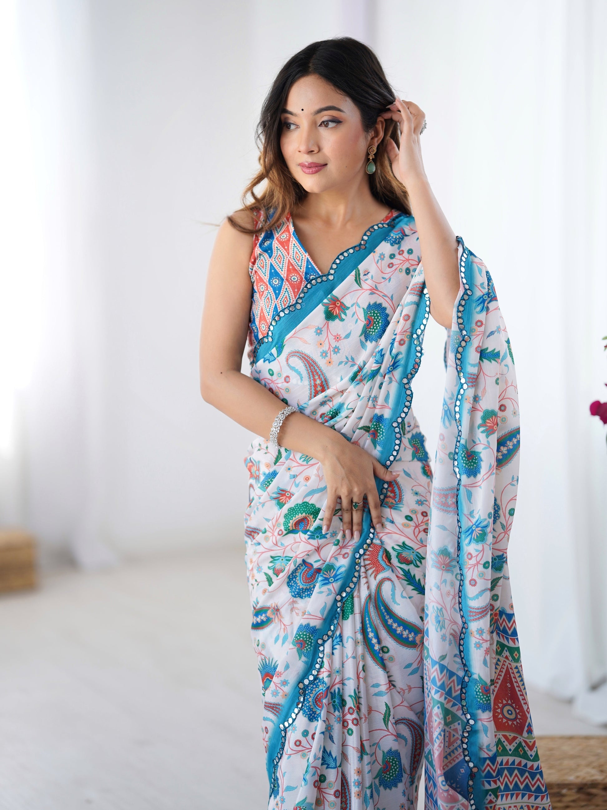 Jyoti Fashion Women's Multicolor Chinon Digital Printed Designer Grab2Buy with Blouse 