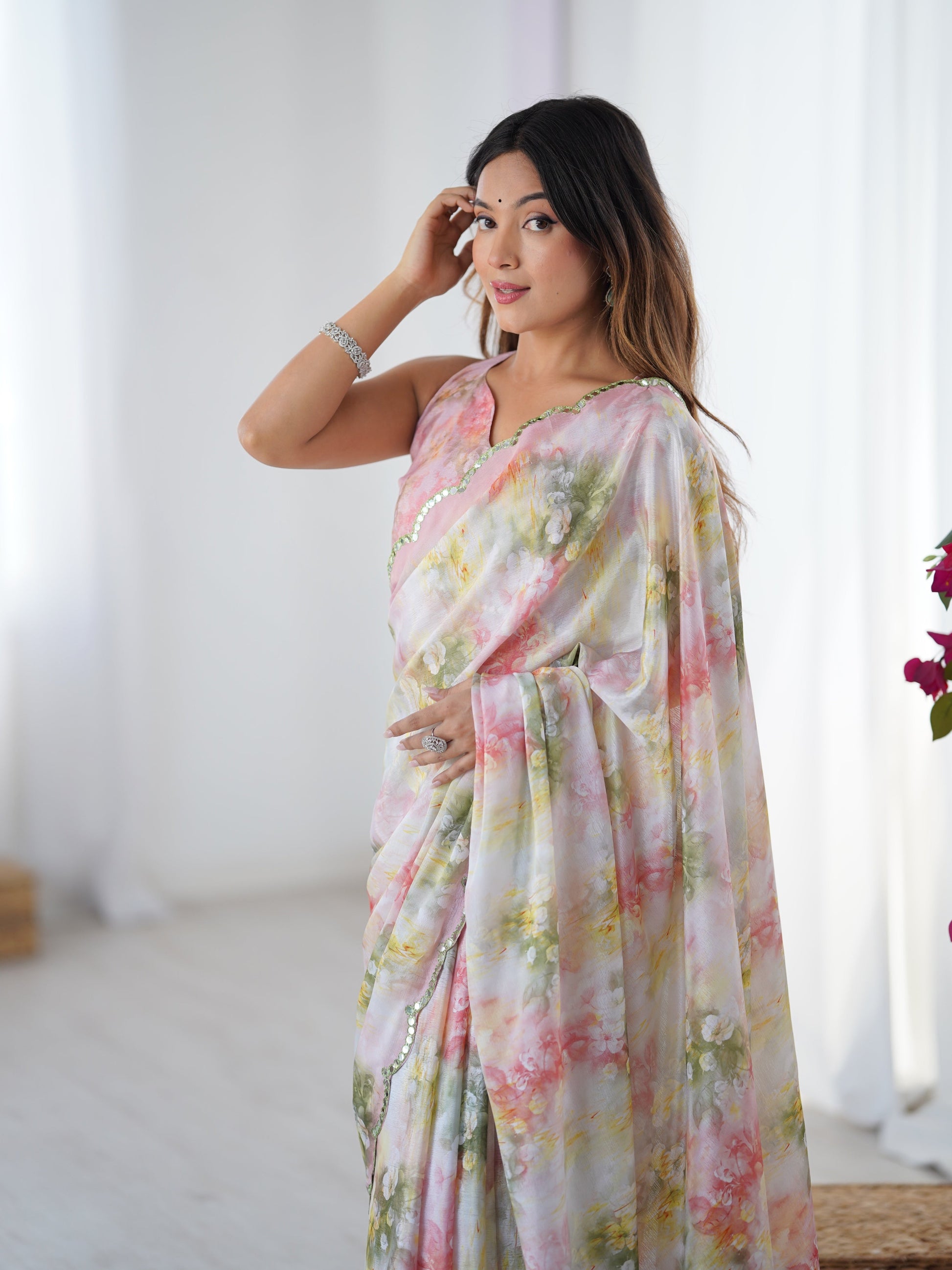 Jyoti Fashion Women's Multicolor Chinon Digital Printed Designer Grab2Buy with Blouse 
