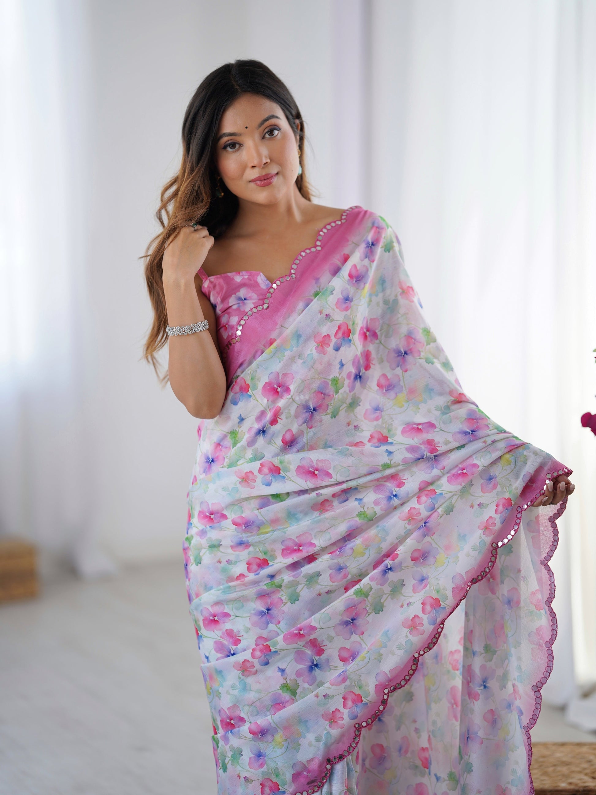 Jyoti Fashion Women's Multicolor Chinon Digital Printed Designer Grab2Buy with Blouse 