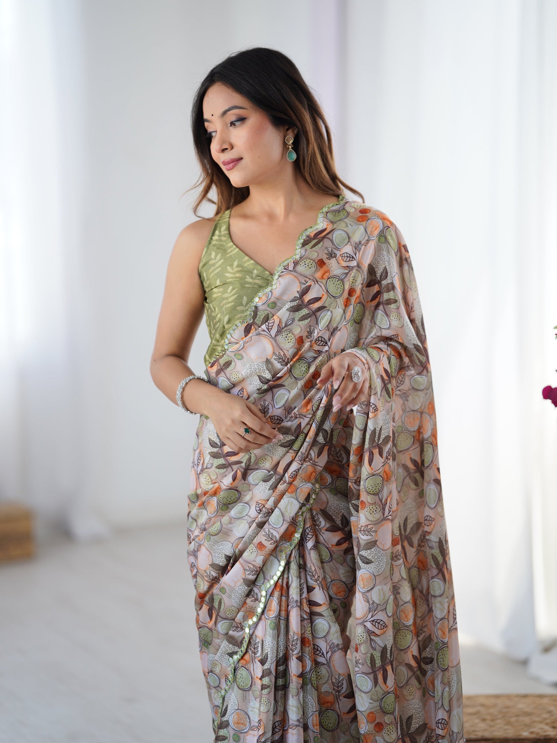 Jyoti Fashion Women's Multicolor Chinon Digital Printed Designer Grab2Buy with Blouse 