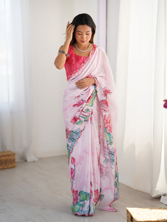 Jyoti Fashion Women's Pink Chinon Digital Printed Designer Grab2Buy with Blouse