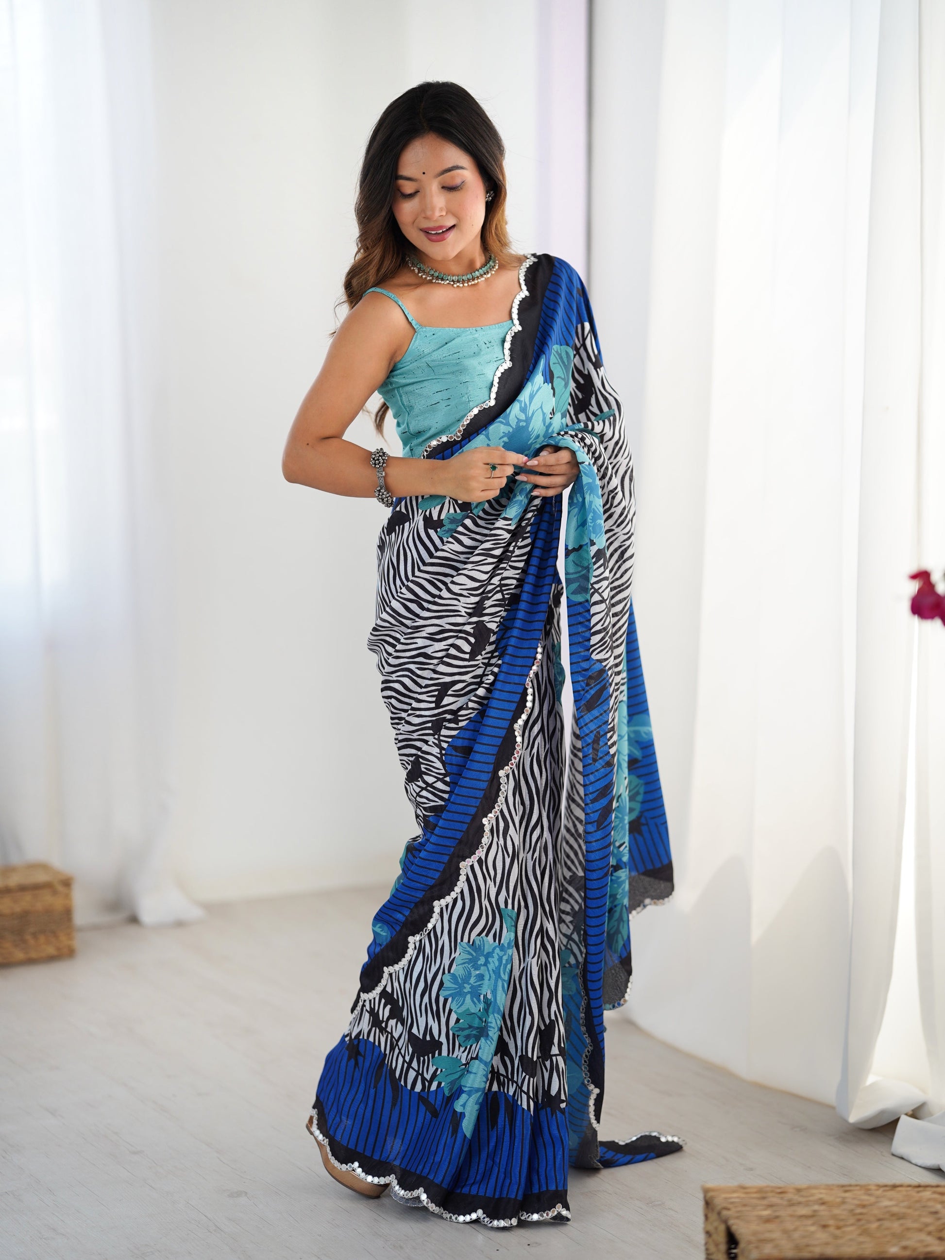 Jyoti Fashion Women's Multicolor Chinon Digital Printed Designer Grab2Buy with Blouse 