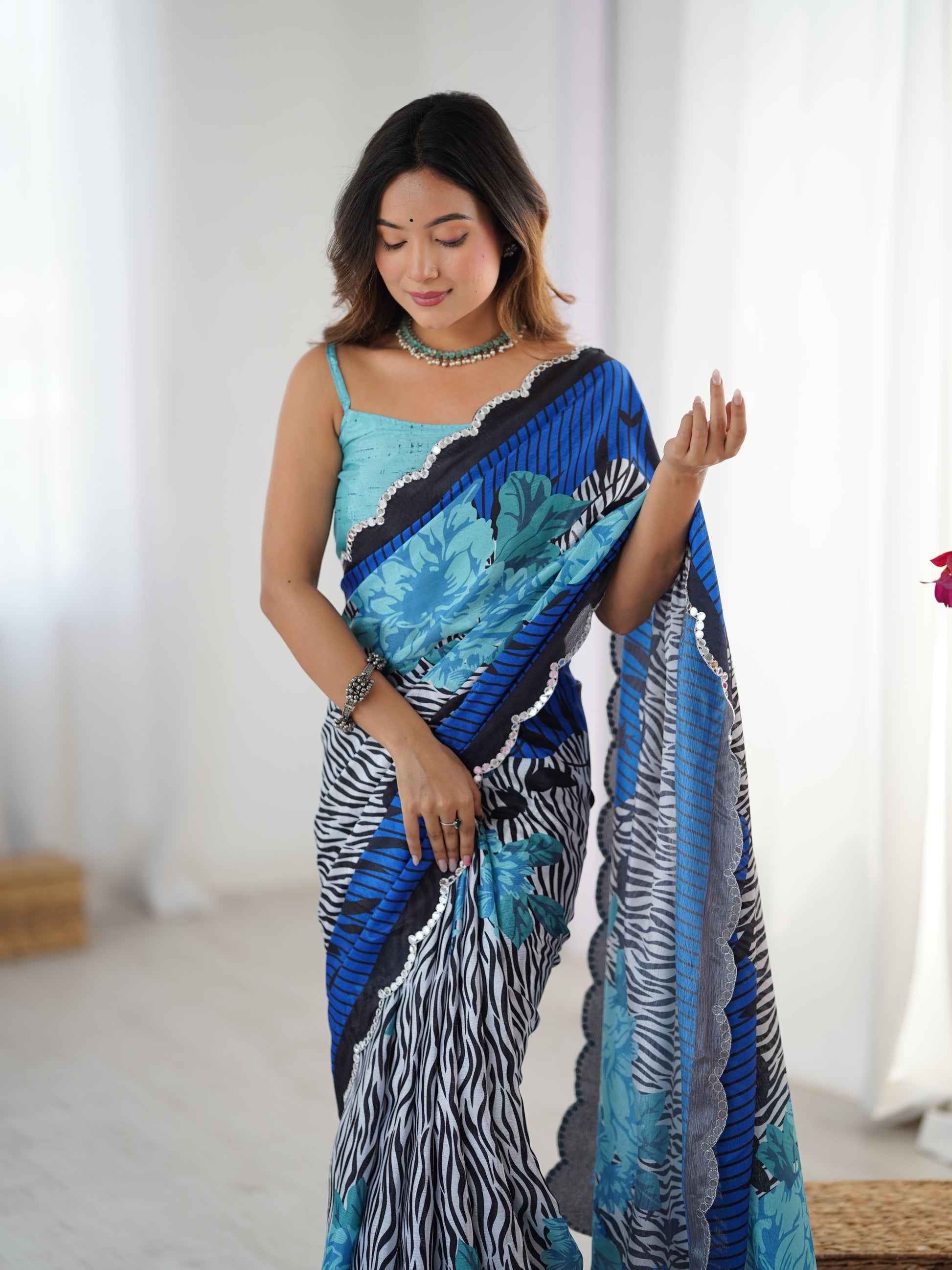 Jyoti Fashion Women's Multicolor Chinon Digital Printed Designer Grab2Buy with Blouse 