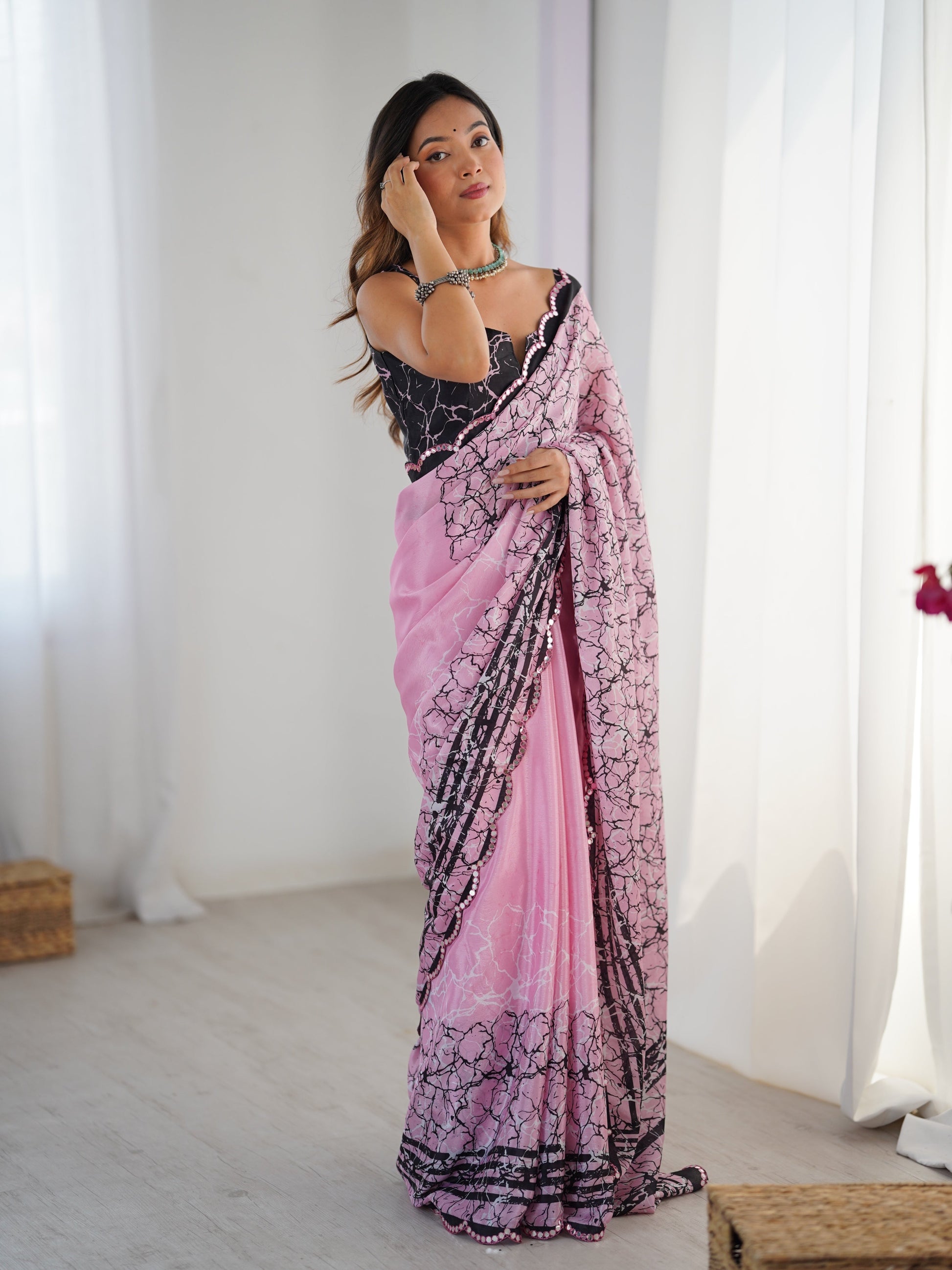 Jyoti Fashion Women's Pink Chinon Digital Printed Designer Grab2Buy with Blouse 
