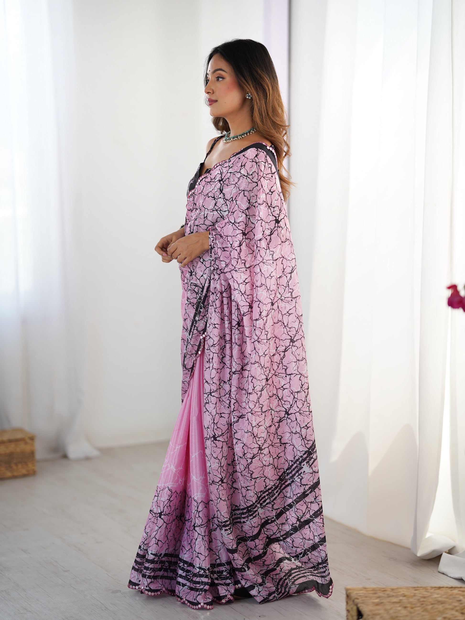 Jyoti Fashion Women's Pink Chinon Digital Printed Designer Grab2Buy with Blouse 