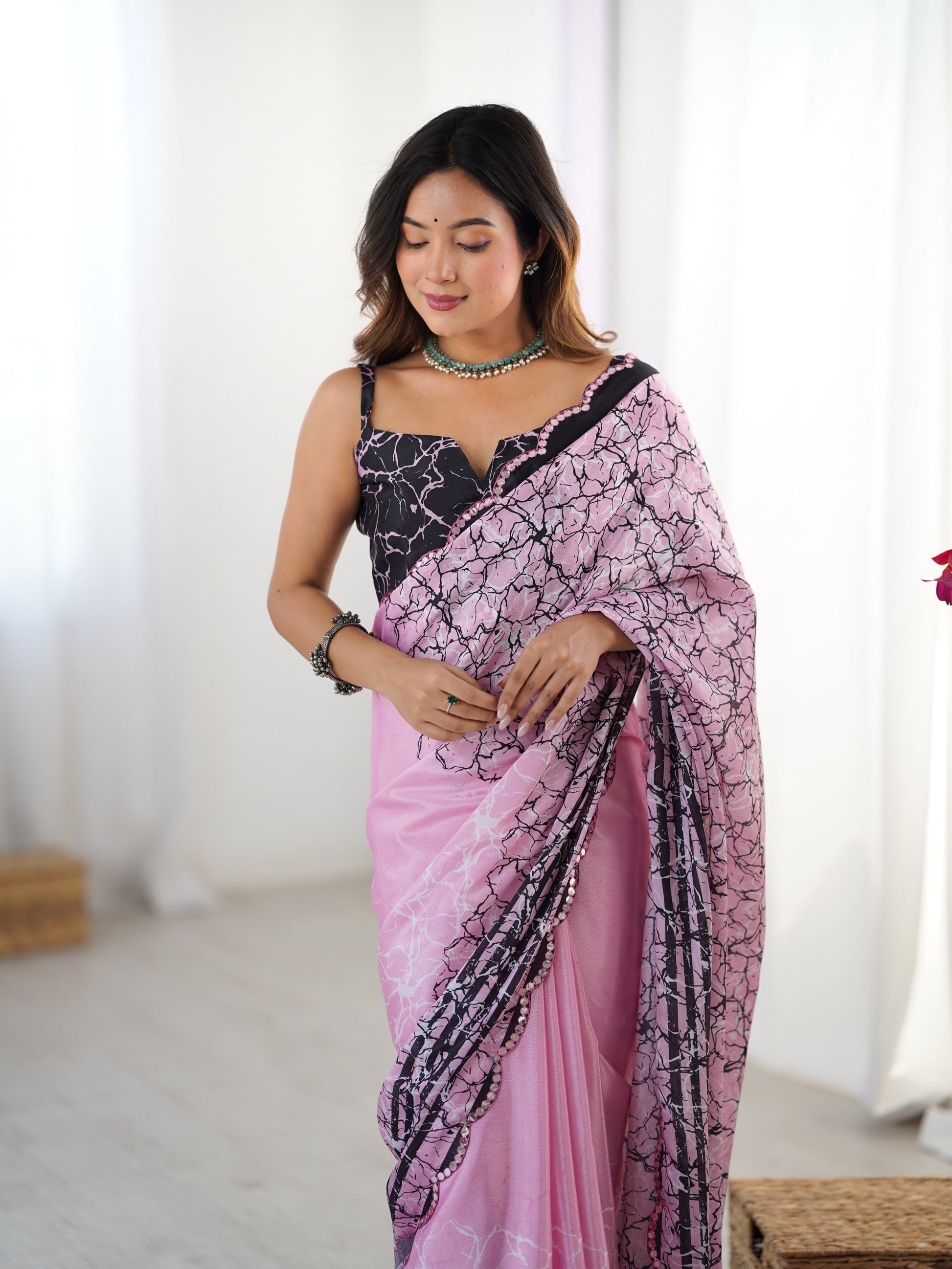 Jyoti Fashion Women's Pink Chinon Digital Printed Designer Grab2Buy with Blouse 