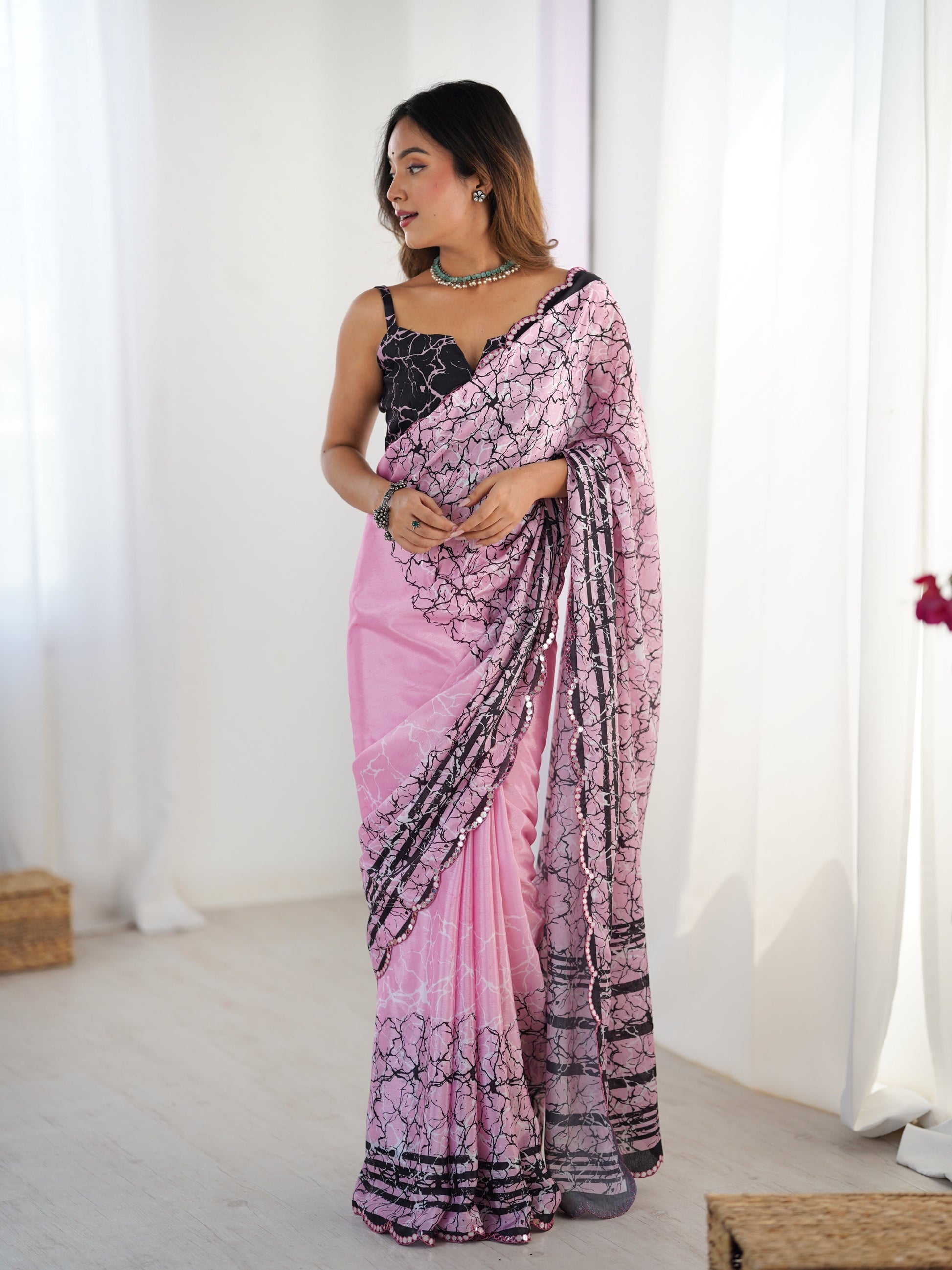Jyoti Fashion Women's Pink Chinon Digital Printed Designer Grab2Buy with Blouse 