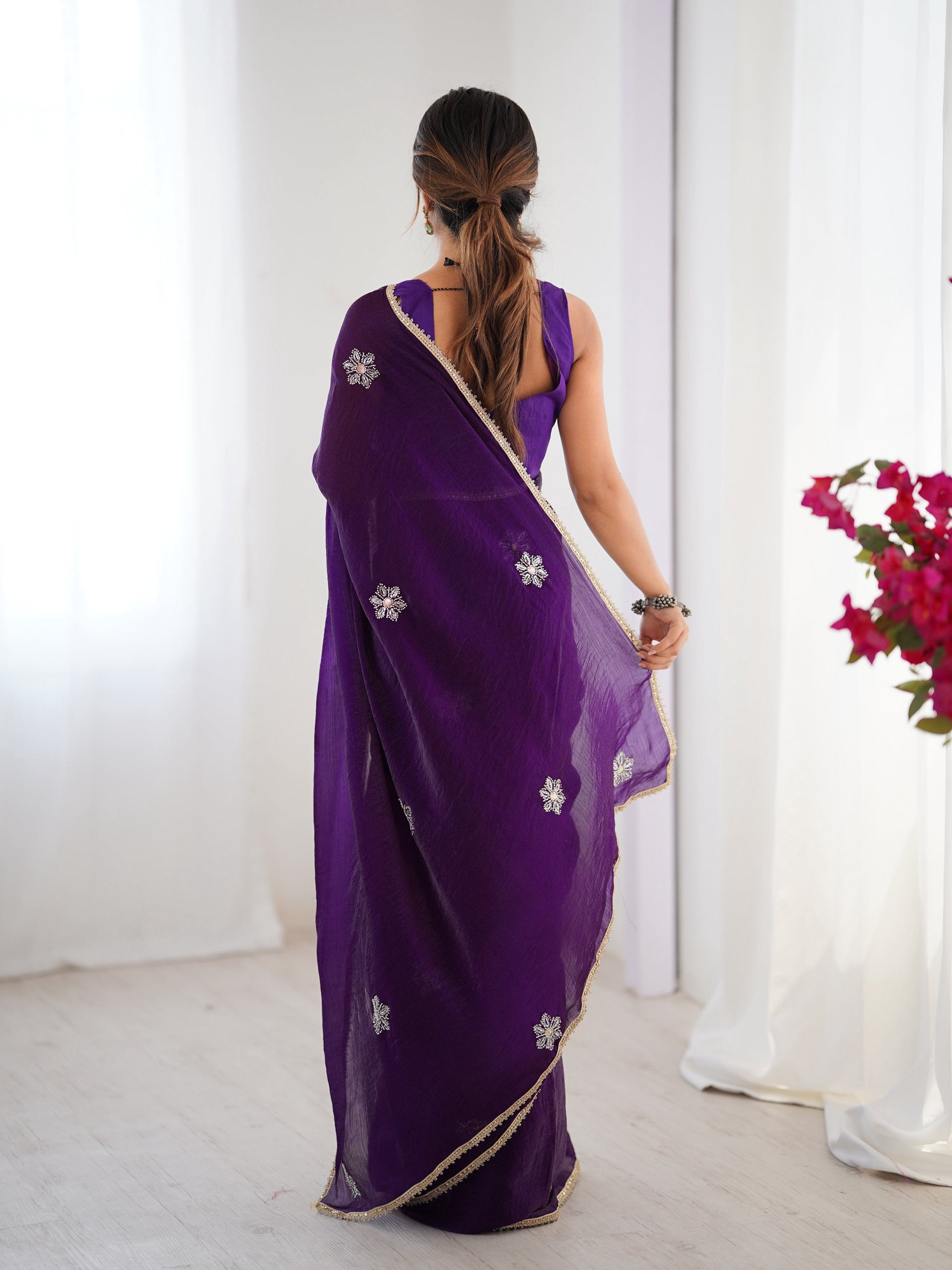 Jyoti Fashion Women's Purple Soft Fendy Embroidered Designer Grab2Buy with Blouse 