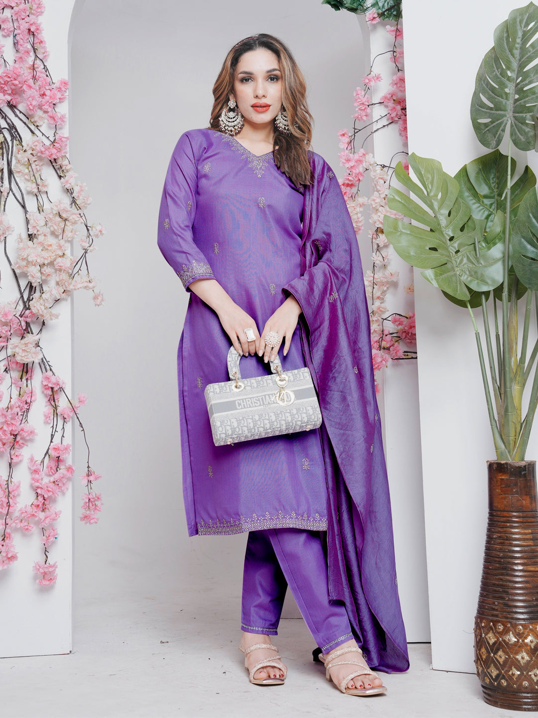 Jyoti Fashion Women's Lavender Rayon Embroidered Designer Kurta Set with Dupatta | Grab2Buy