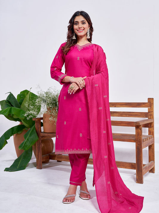 Jyoti Fashion Women's Rani Pink Rayon Embroidered Designer Kurta Set with Dupatta | Grab2Buy