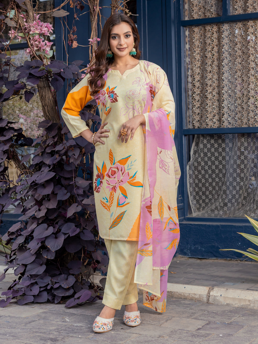 Jyoti Fashion Women's Cream Cotton Blend Printed Designer Kurta Set with Dupatta | Grab2Buy